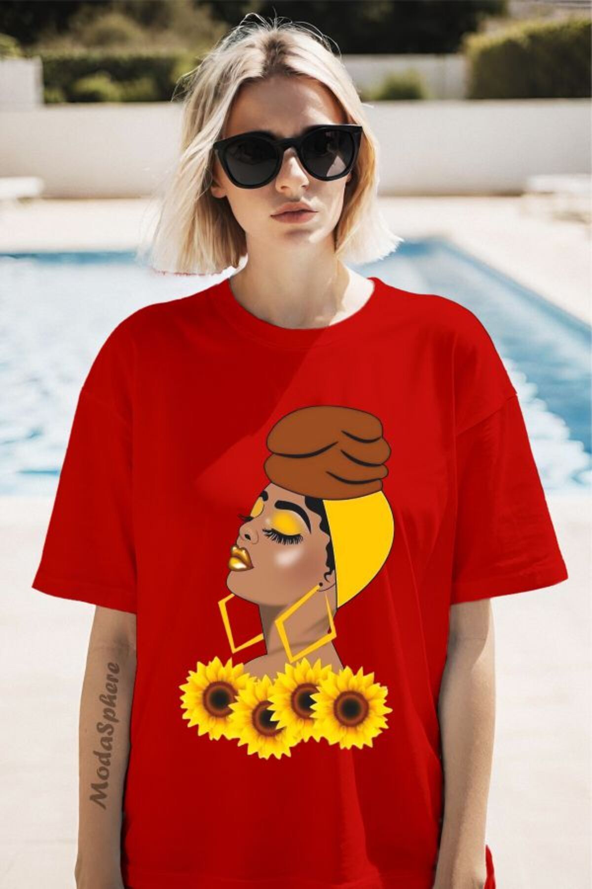 ModaSphere Bandanalı Kadın Baskılı Kısa Kollu Oversize Tişört