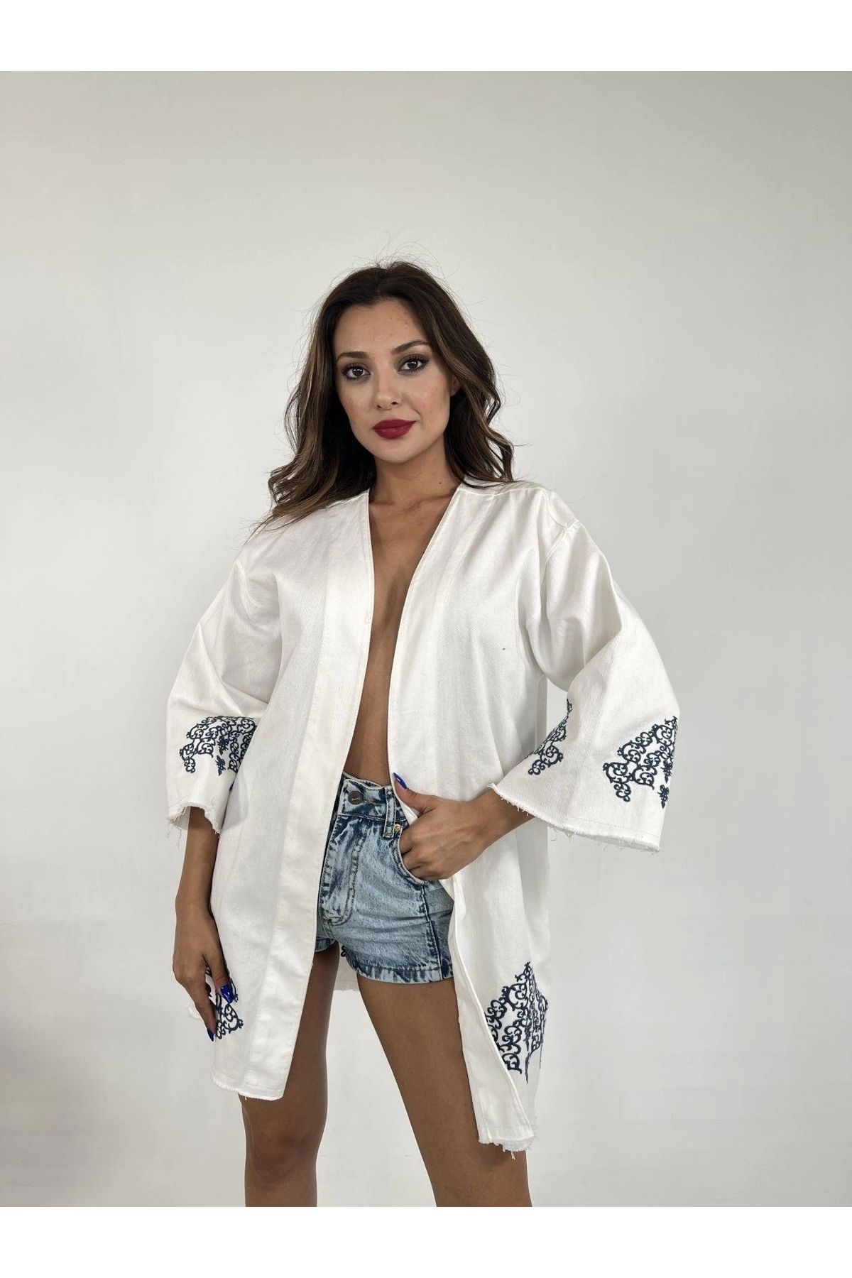 KEREM YAPI MARKET 6209 KİMONO-BEYAZ