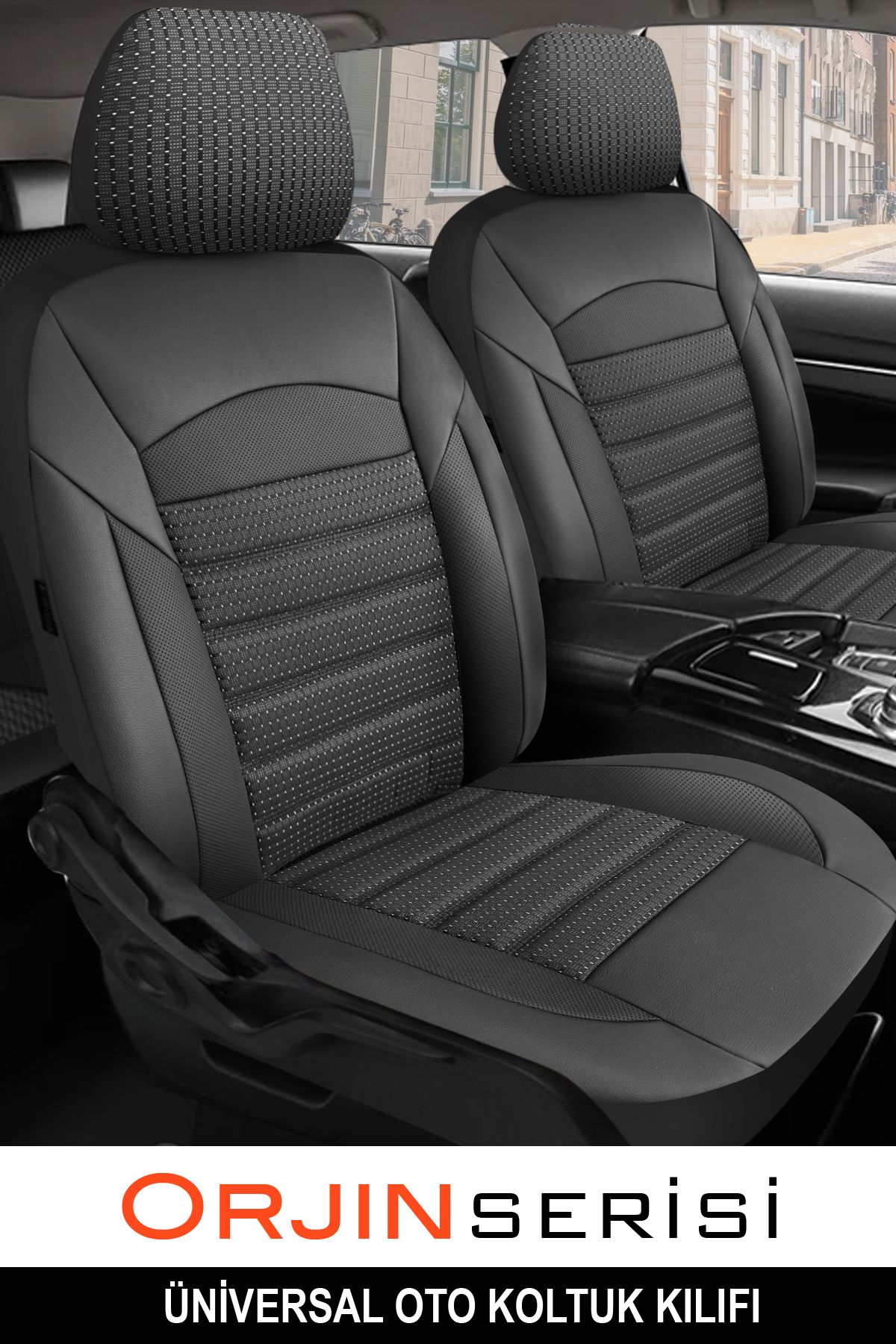 GM-DESIGN Orjin Siyah Jakar Kumaş Oto Koltuk Kılıfı - Üniversal 5 Koltuk Tam Set