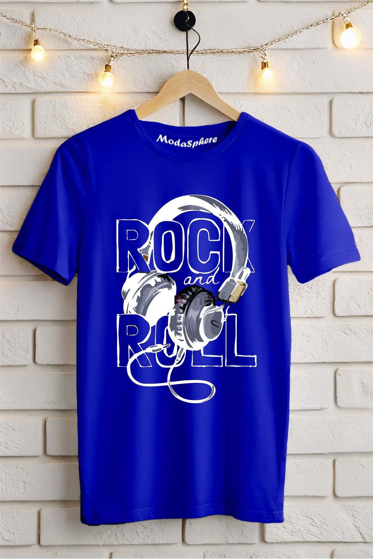 ModaSphere Rock and Roll Baskılı Unisex Tişört