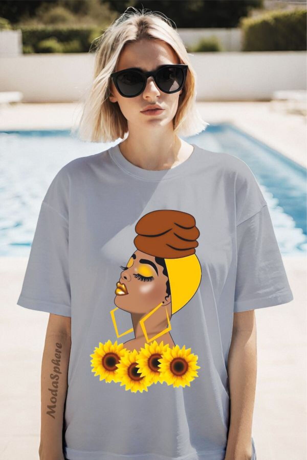 ModaSphere Bandanalı Kadın Baskılı Kısa Kollu Oversize Tişört
