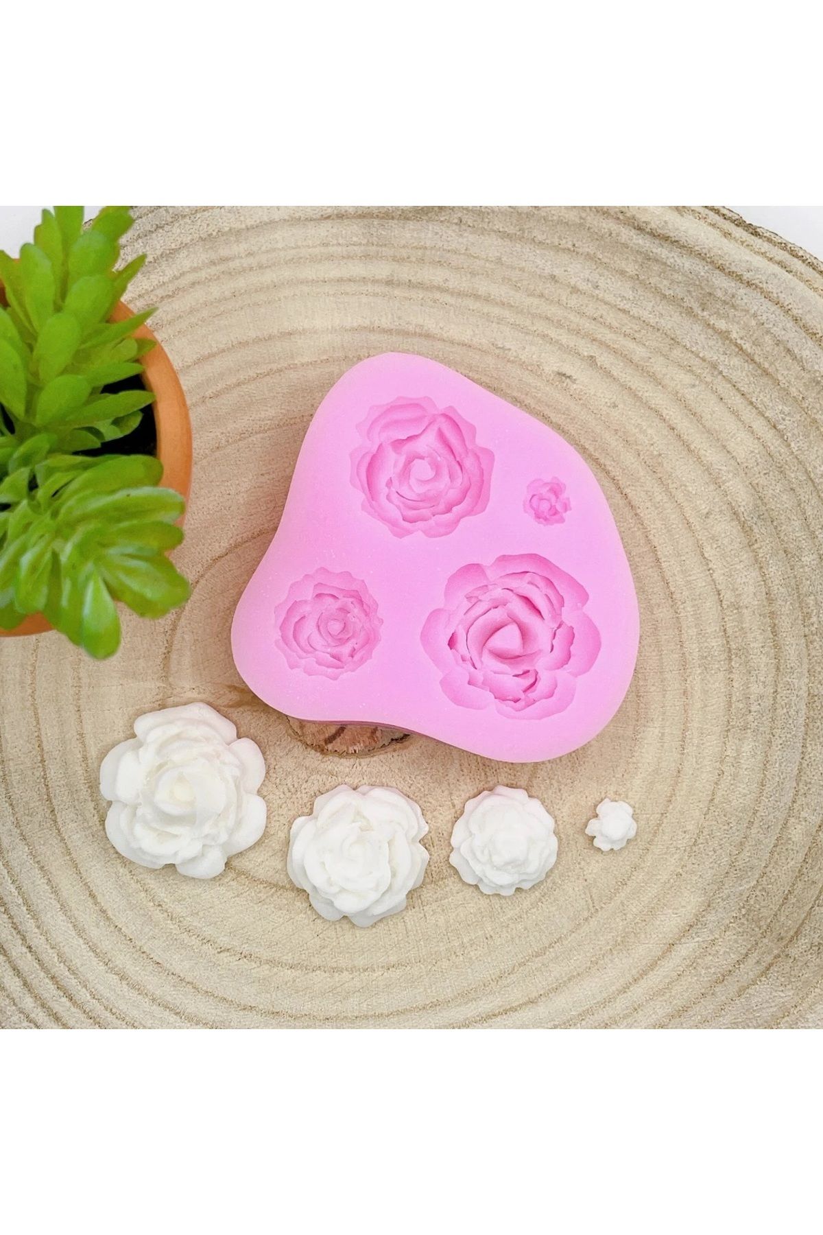 DEKORANLA Beyaz 4'lü küçük gül mum ve sabun seti, silikon kalıp ile güzel hediye seçeneği