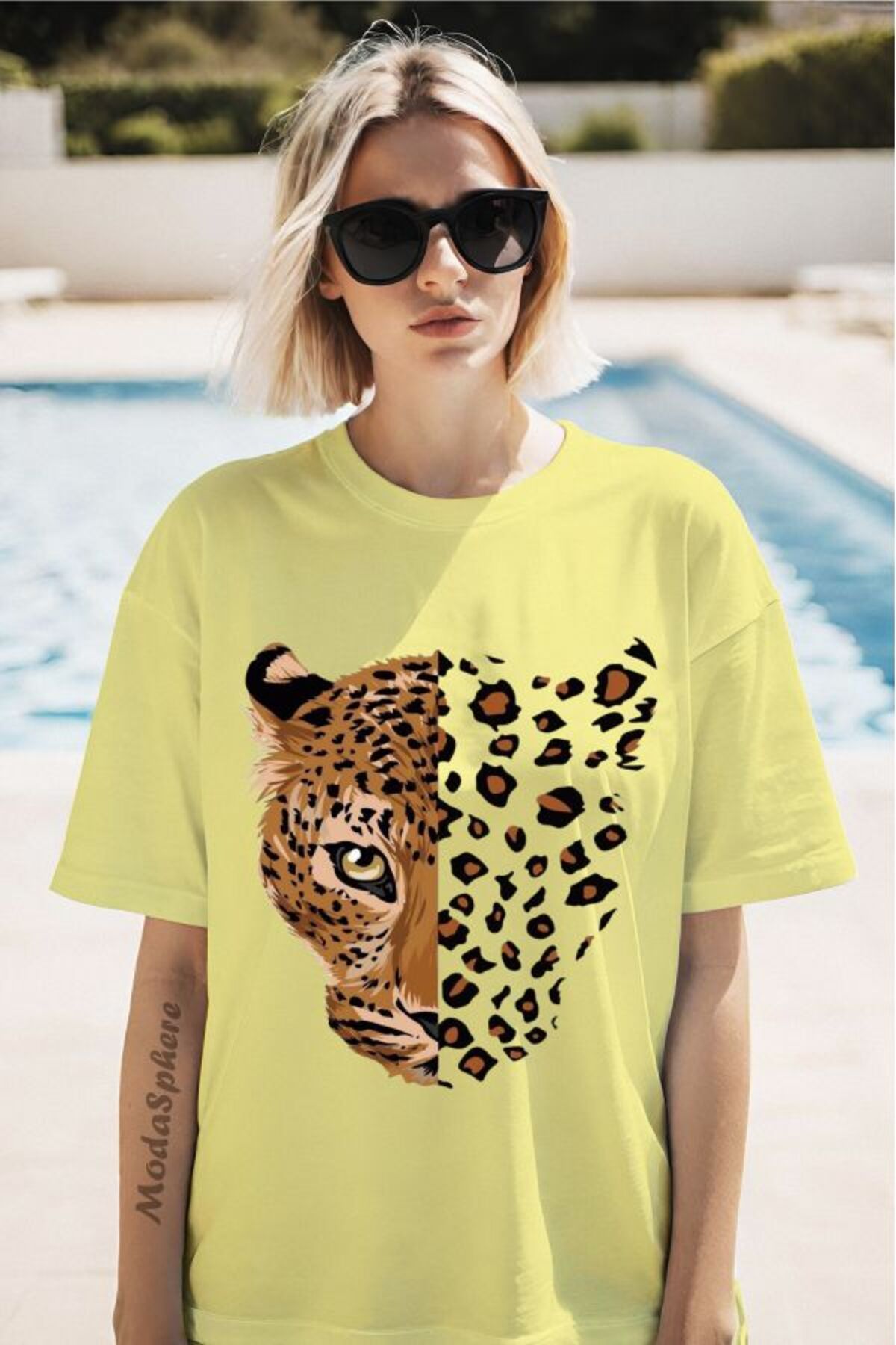 ModaSphere Leopar Baskılı Unisex Oversize Tişört