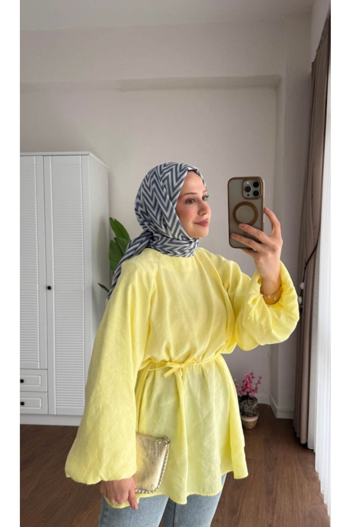 Chef d'atelier Kadın Balon Kol Bel Bağlamalı Tesettür Gömlek