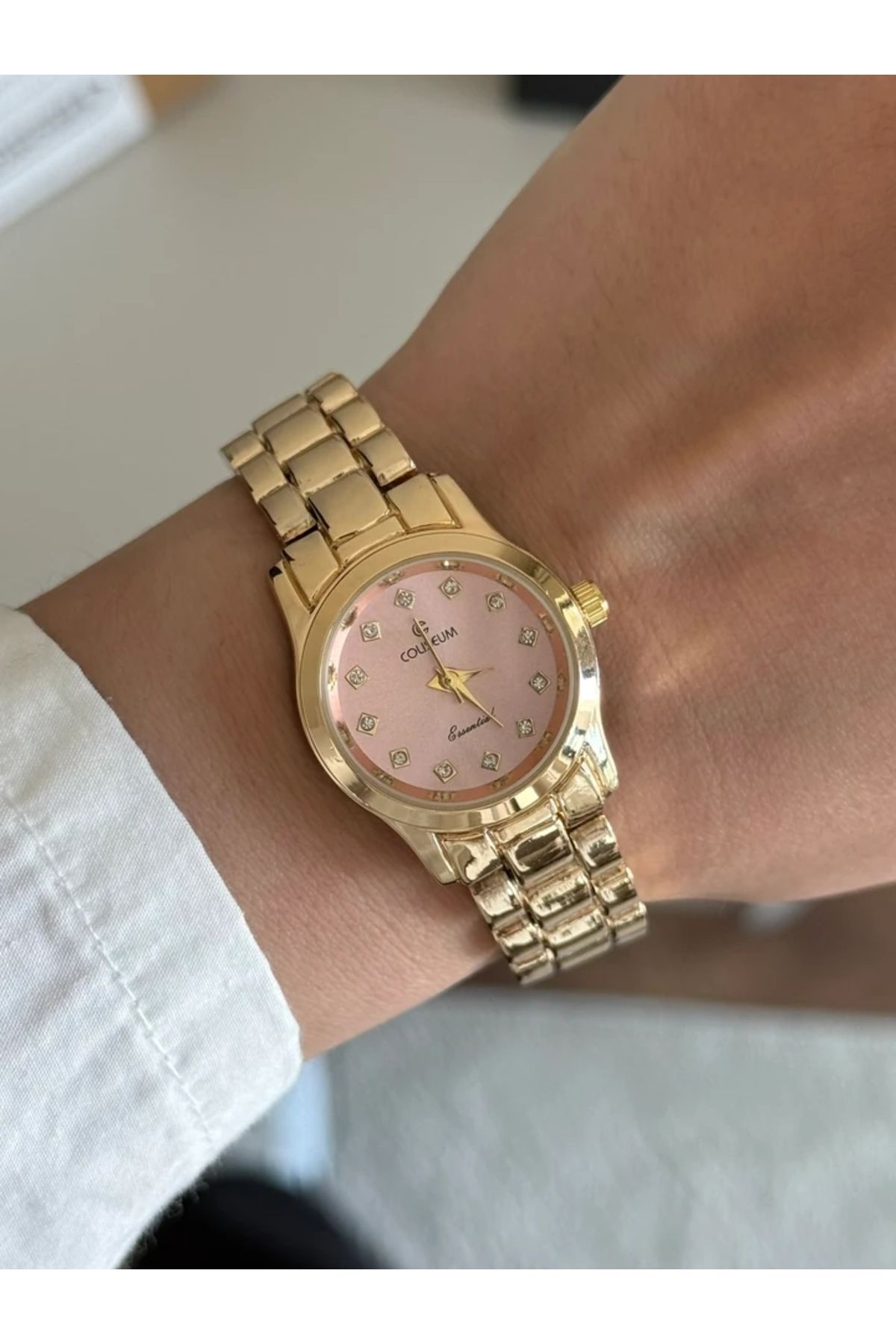 RoseandRoses Lefin Yuvarlak Kasa Trend Kadın Kol Saati Gold (Pembe Kadran)