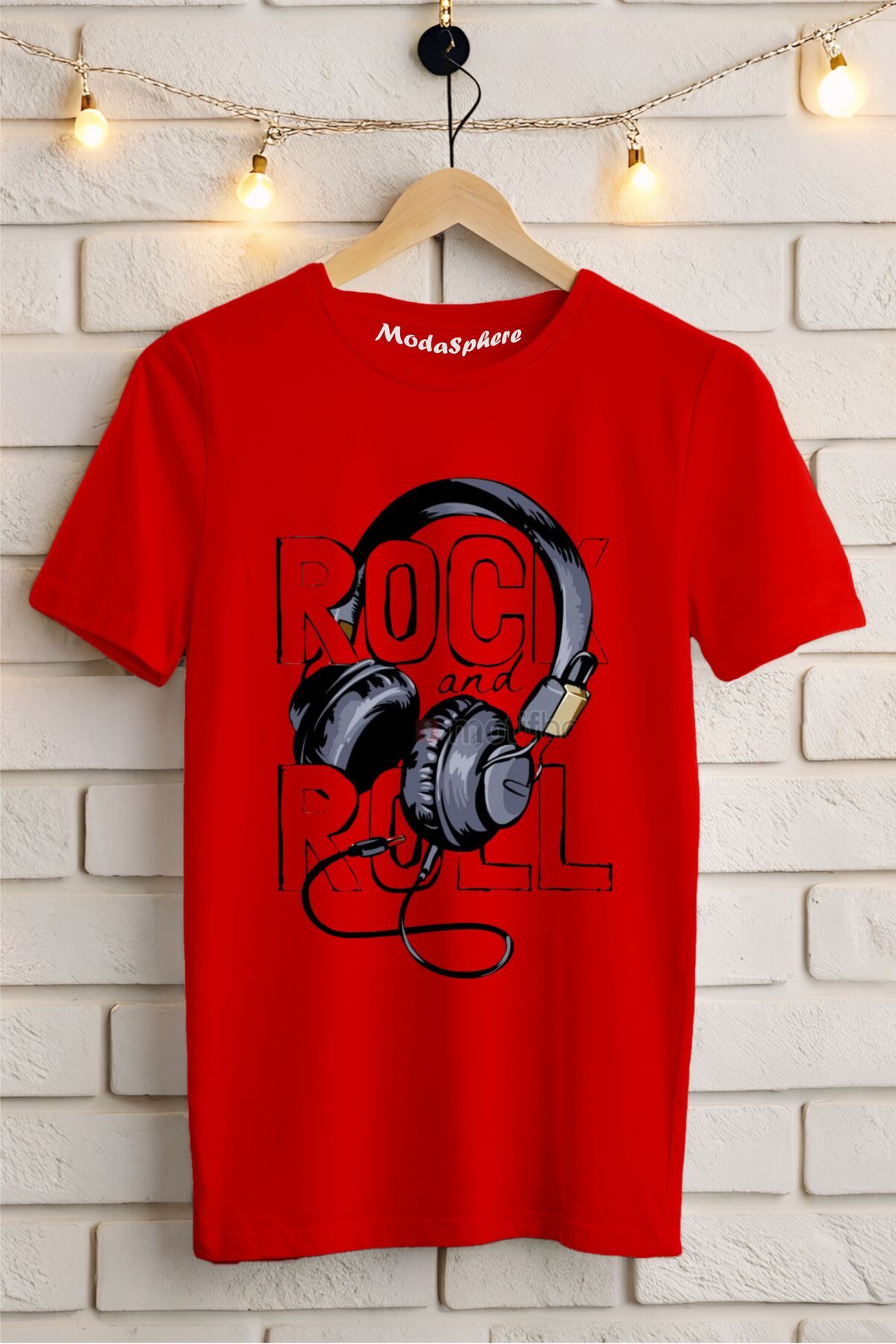 ModaSphere Rock and Roll Baskılı Unisex Tişört
