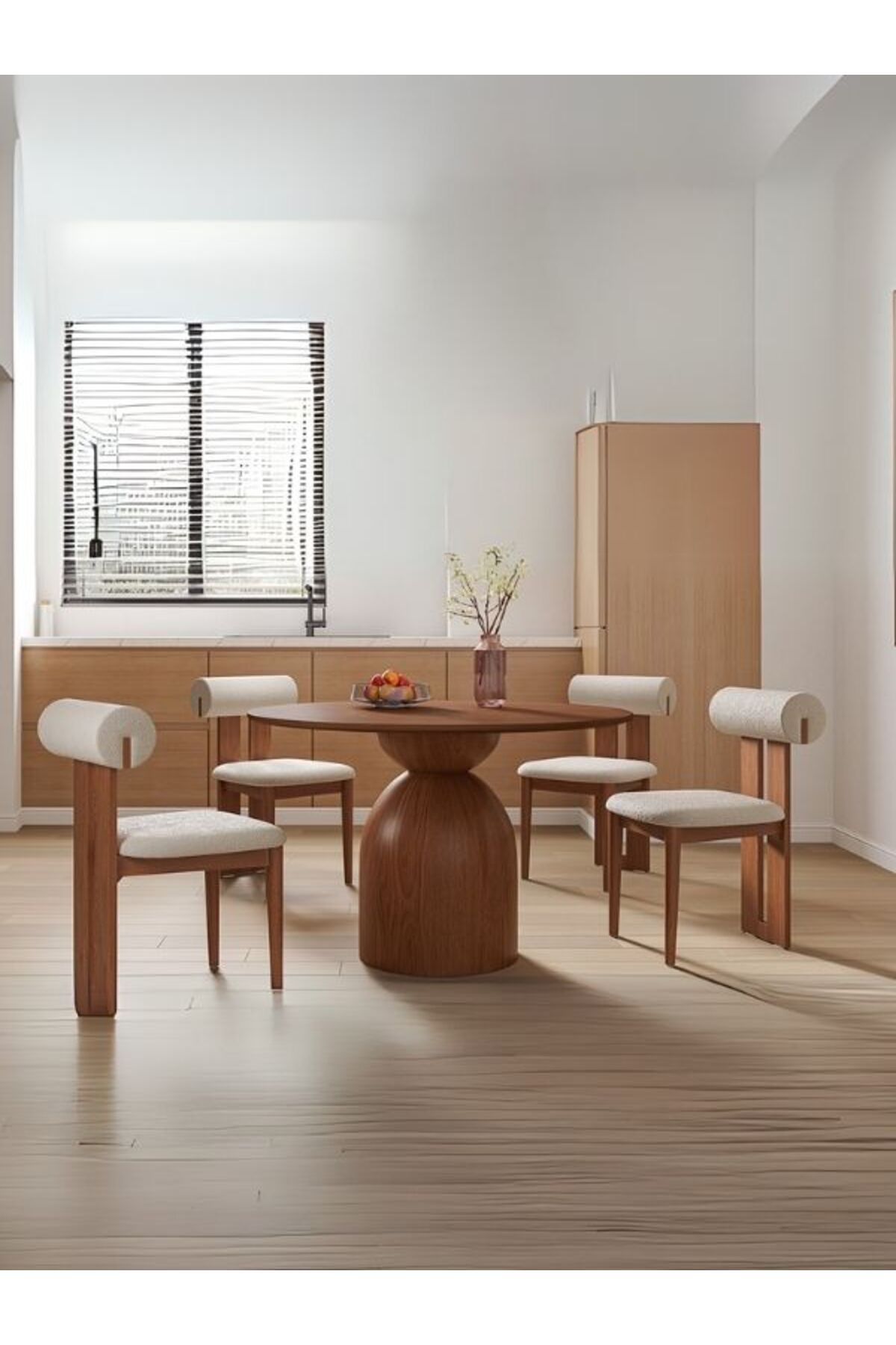Gazzini Furniture Elera İskandinav Doğal Ahşap Mutfak Masası 120x120