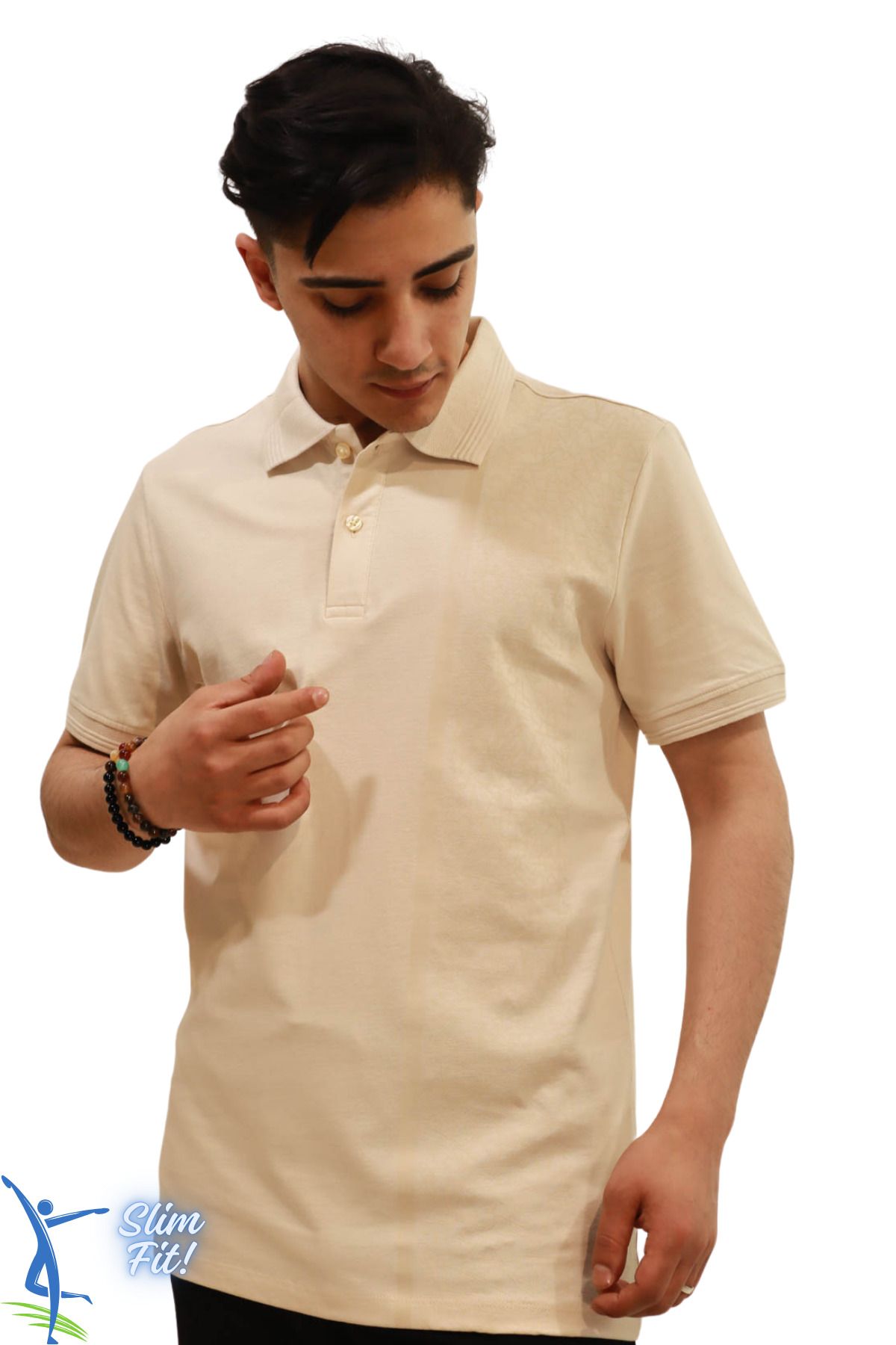 sermoda Erkek Slim Fit Dar Kesim Pamuklu Yumuşak Doku Nefes Alan Kumaş Kıvrılmaz Yaka Haki Polo Yaka Tişört