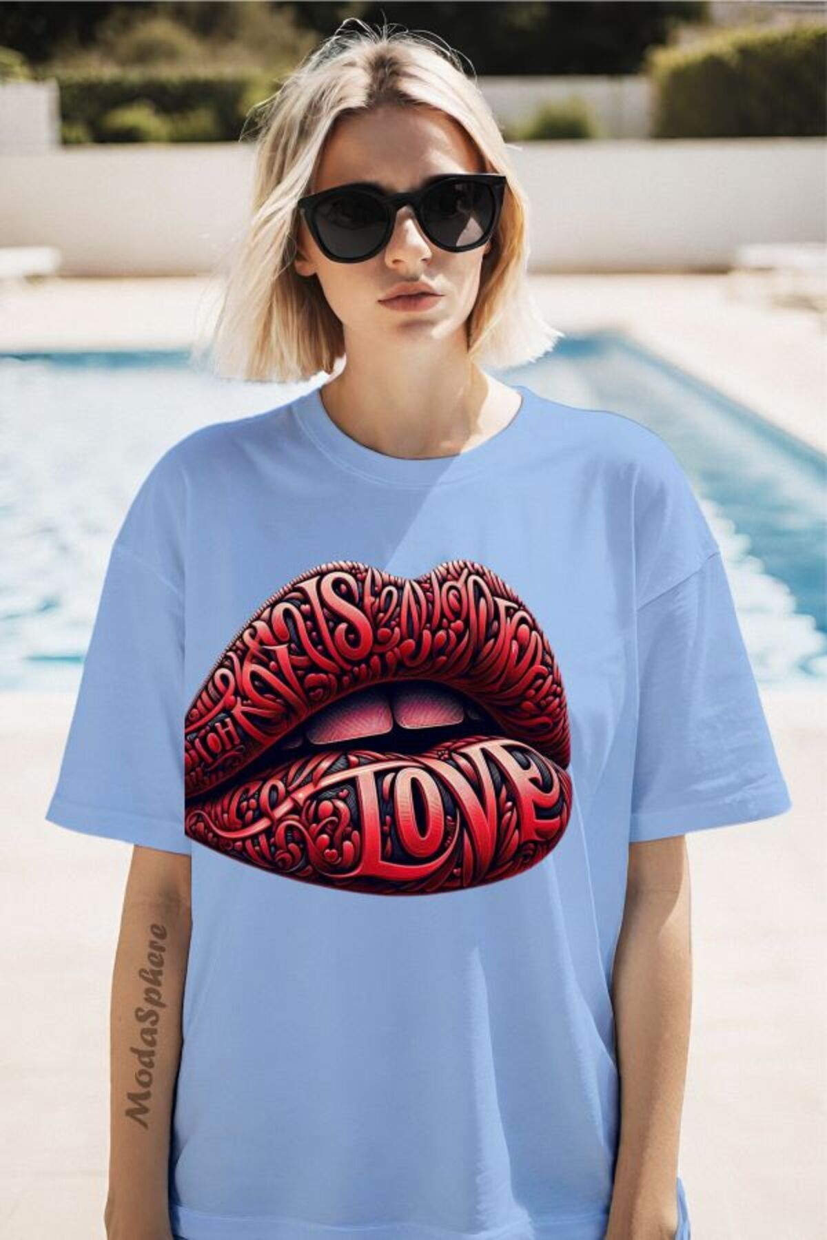 ModaSphere Red Love Baskılı Unisex Oversize Tişört
