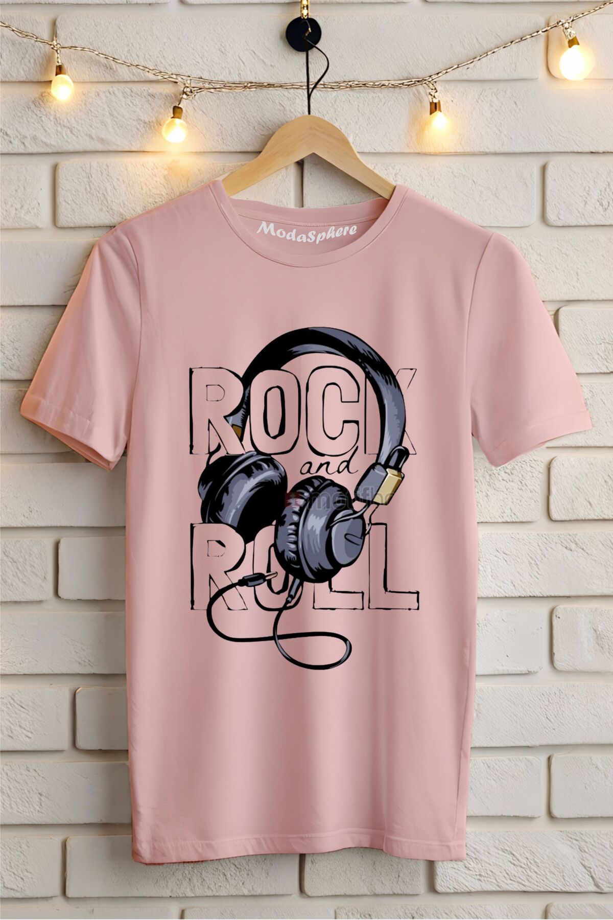 ModaSphere Rock and Roll Baskılı Unisex Tişört