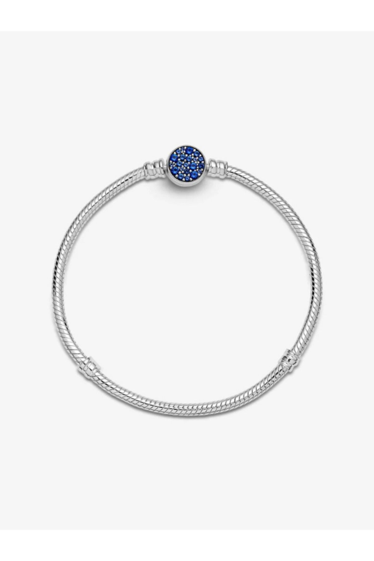 maisonleor Mavi Disk Klipsli Gümüş Bileklik Charm Taşıyıcı