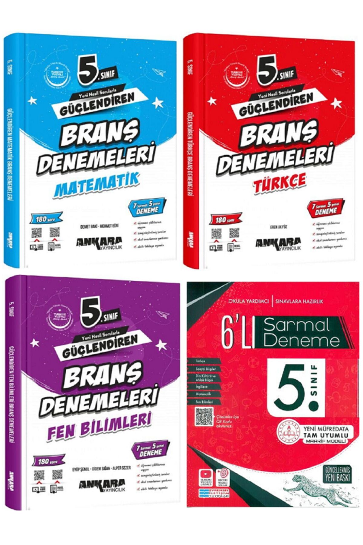 Evrensel İletişim Yayınları 5.Sınıf Ankara Güçlendiren Matematik Branş Denemeleri + Evrensel 6'Lı Sarmal Deneme - 4 KİTAP SET