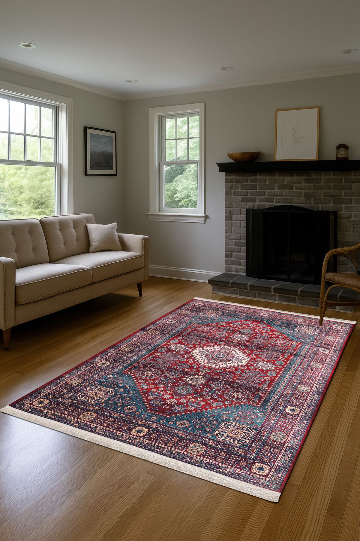 Massilia Home Sahra Halı Makinede Yıkanabilir Dokuma Şönil Kilim Etnik Eskitme Desen Vintage Ev Oda Halısı