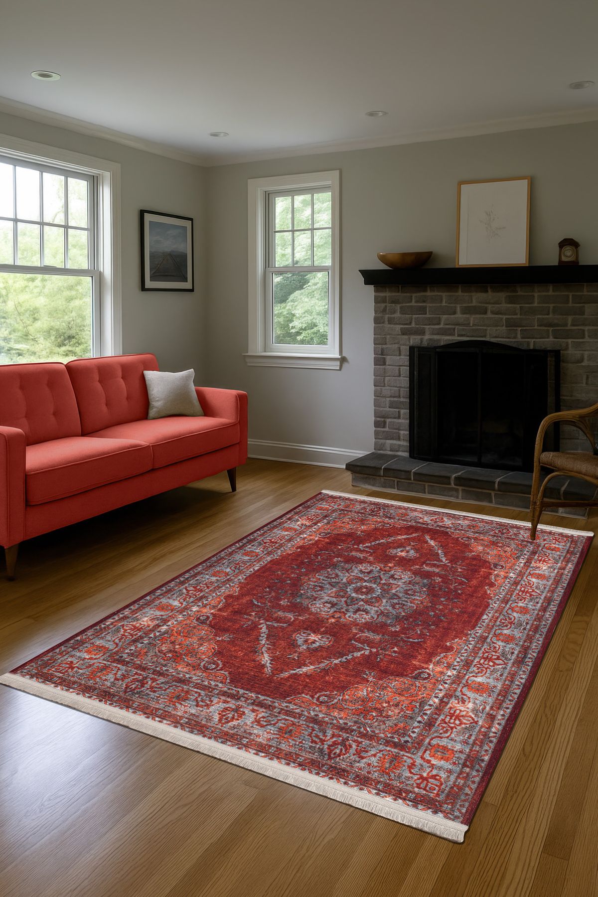 Massilia Home Sahra Halı Makinede Yıkanabilir Dokuma Şönil Kilim Etnik Eskitme Desen Vintage Ev Oda Halısı