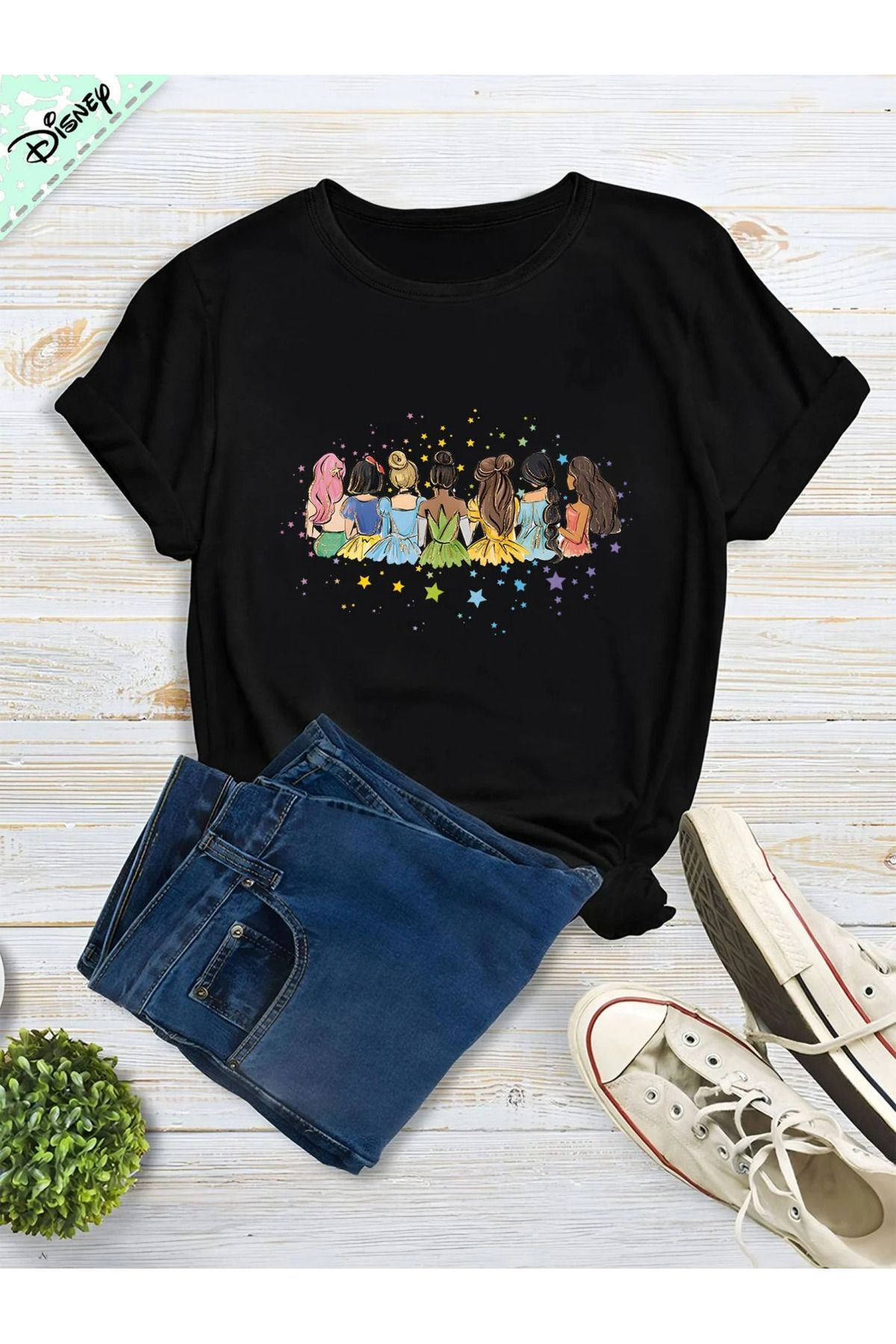 LUNAVISTA Disney Prenses Sırt Tasarımlı Kadın Tişörtü Yaz Kısa Kollu Anime Tasarımı