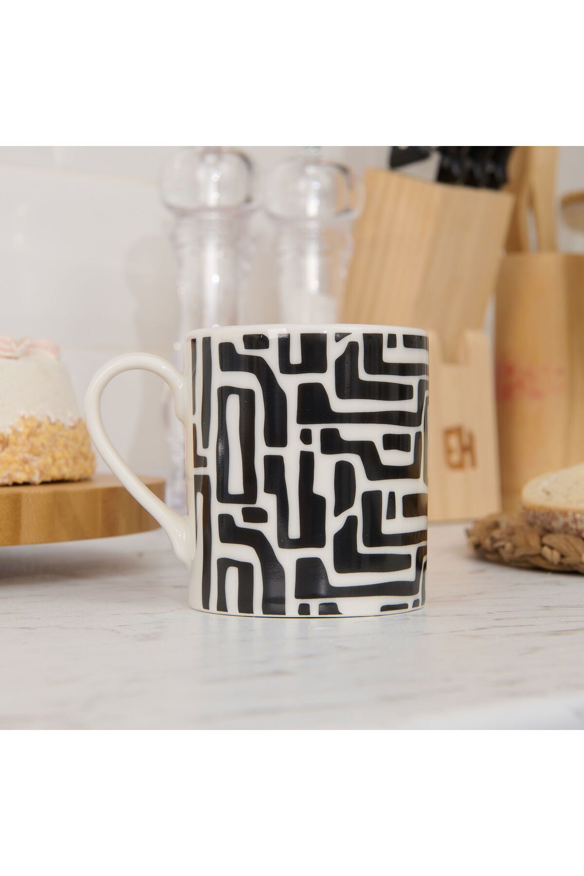 ASPARTAM Kitchen Siyah Çizgili Porselen Kupa - Siyah / Beyaz - 290 ml