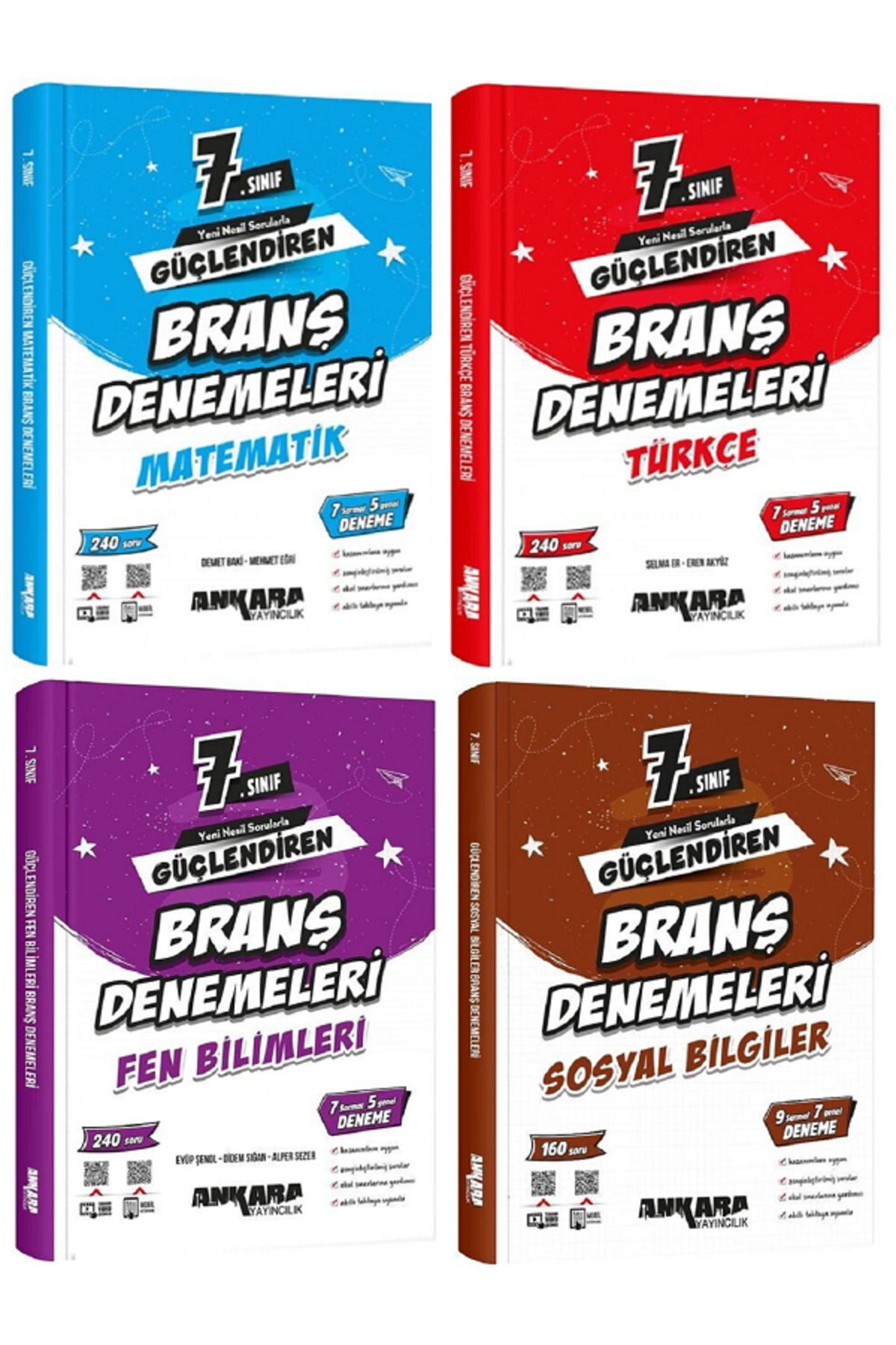 Evrensel İletişim Yayınları 7.Sınıf Ankara Güçlendiren Matematik + Türkçe + Fen + Sosyal Branş Denemeleri / 880 Soru - 4 KİTAP