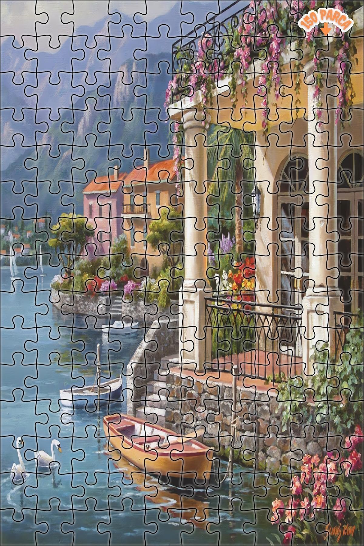 Elioure TR Körfezdeki Villa Dekoratif Çift Katlı Çerçeveli Asılabilir Ahşap Puzzle 150 PARÇA 20X30 ARZU GÜL