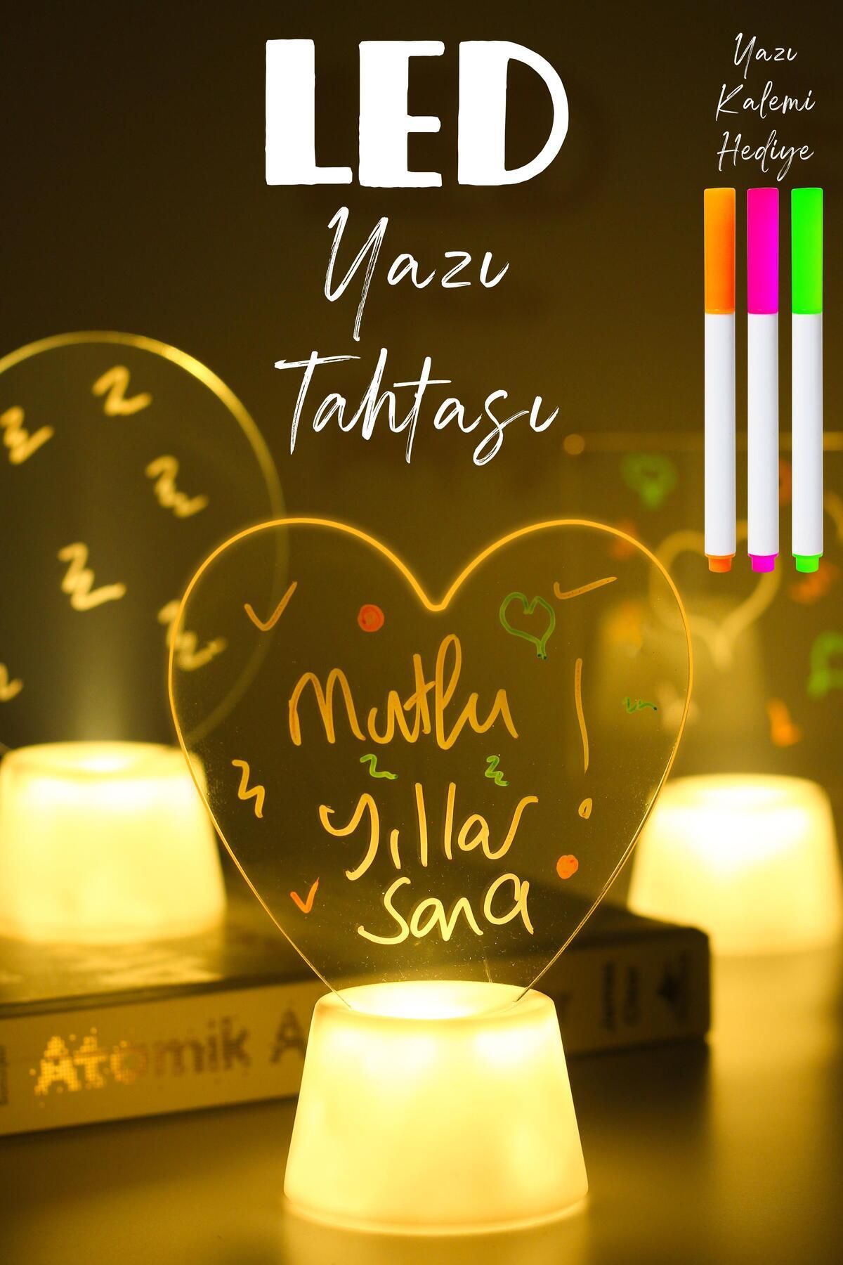 DEKORANLA 3’lü LED Mum Yazı Tahtası, Sil ve Yaz, Akrilik Neon Işıklı Not Defteri