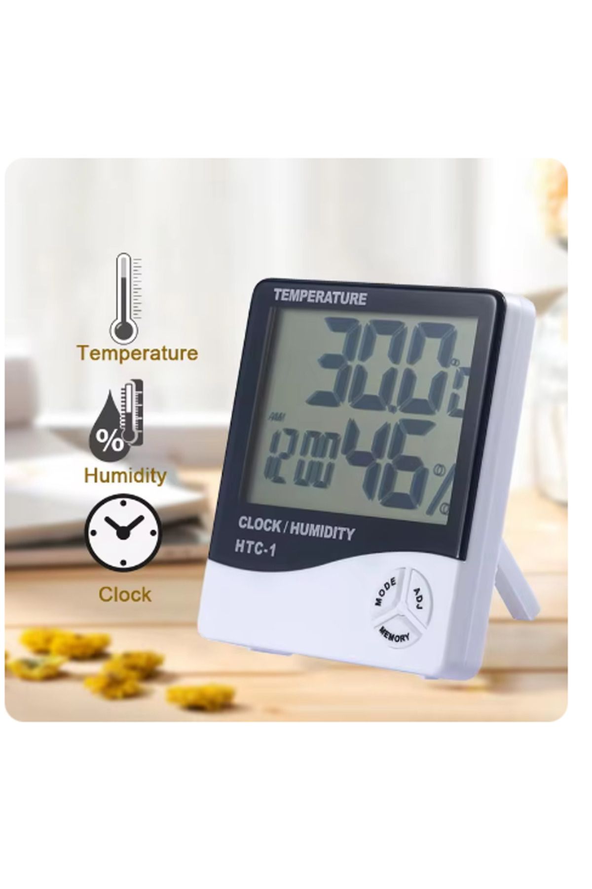 DEKORANLA Dijital Termometre Nem Ölçer Duvar ve Masa Tipi, LCD Ekran, Beyaz