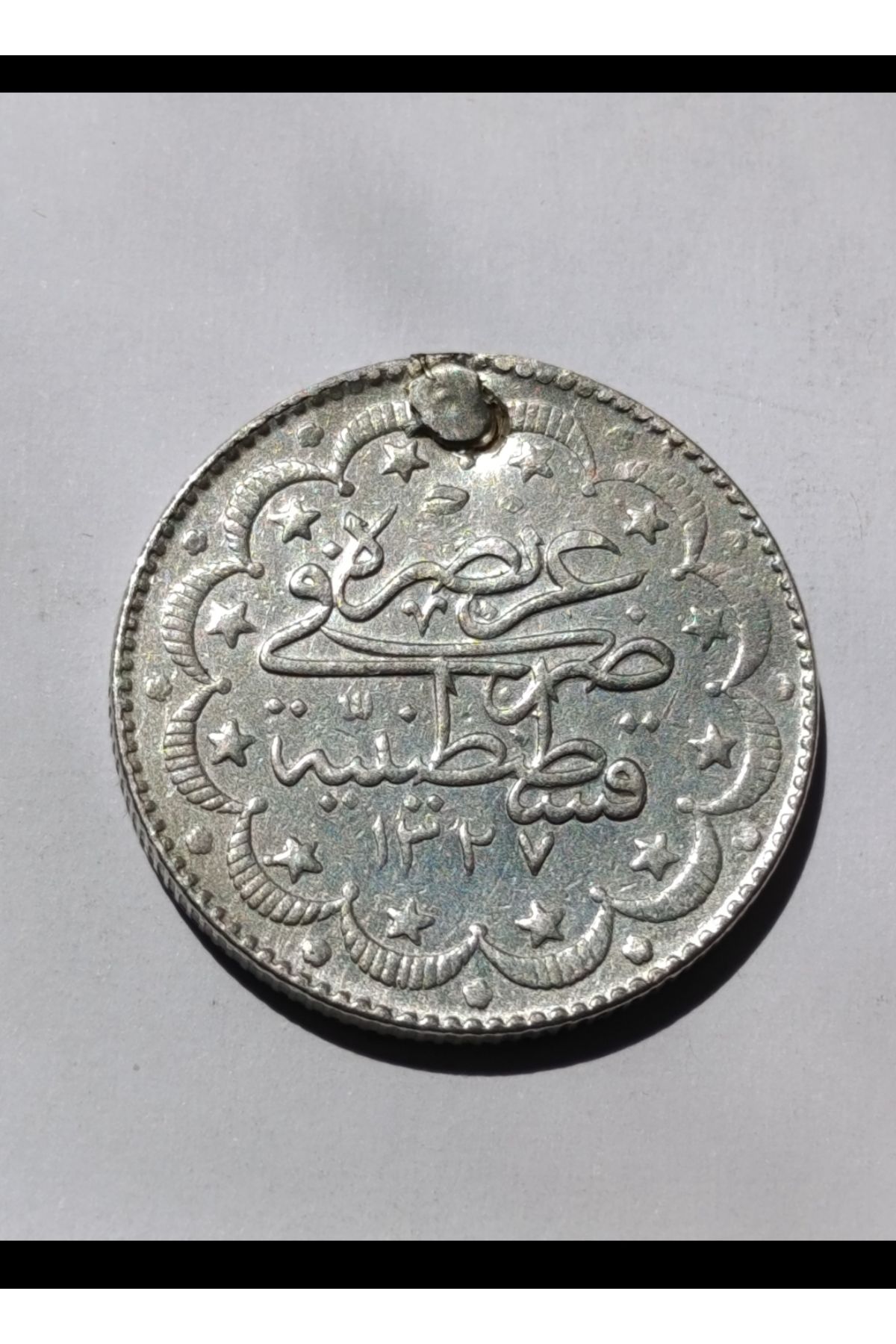 Koleksiyon Osmanli İmp. 1327/7 Gümüş 10 Kuruş Deli̇k Dolgulu. *nadi̇r*