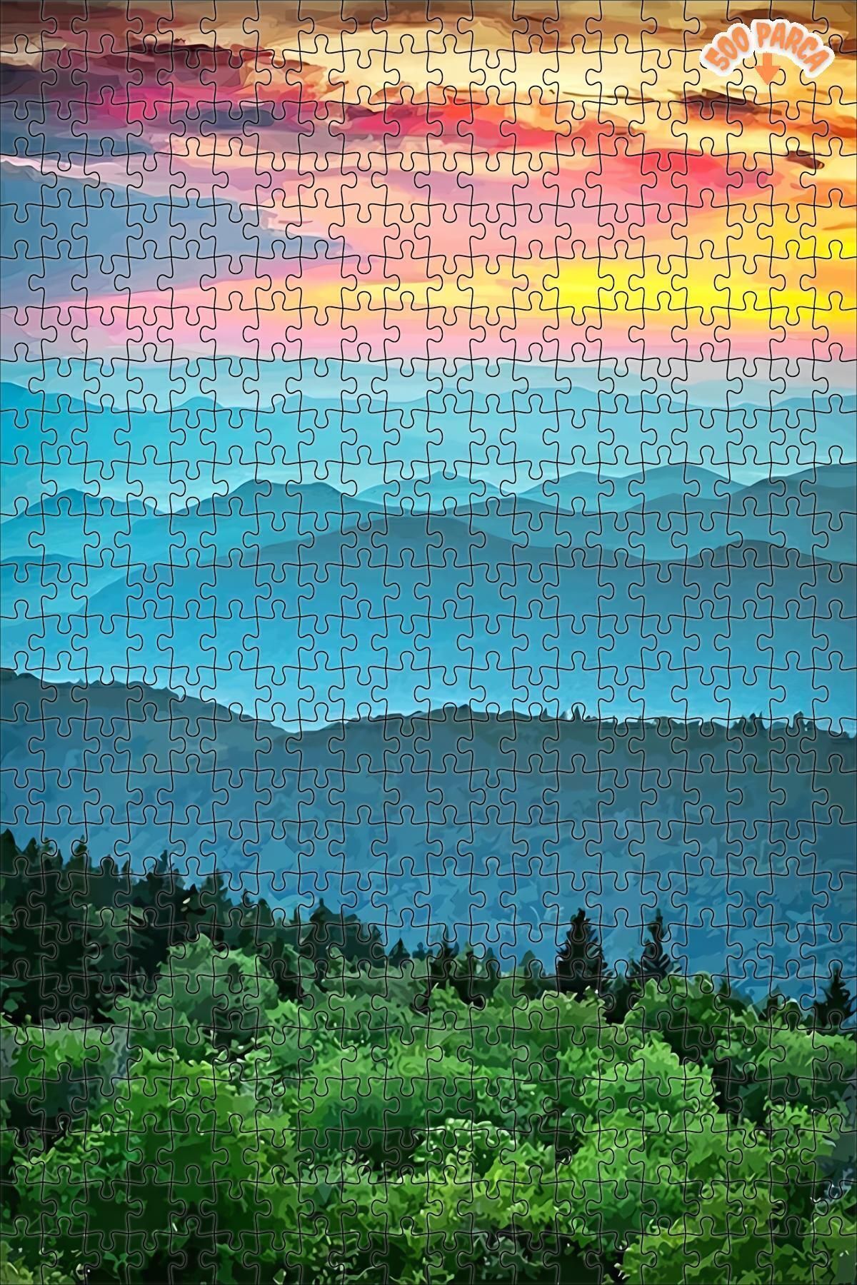Elioure ARZU GÜL Virginia Mavi Sırtı Dekoratif Çift Katlı Çerçeveli Asılabilir Ahşap Puzzle 500 PARÇA 30X50