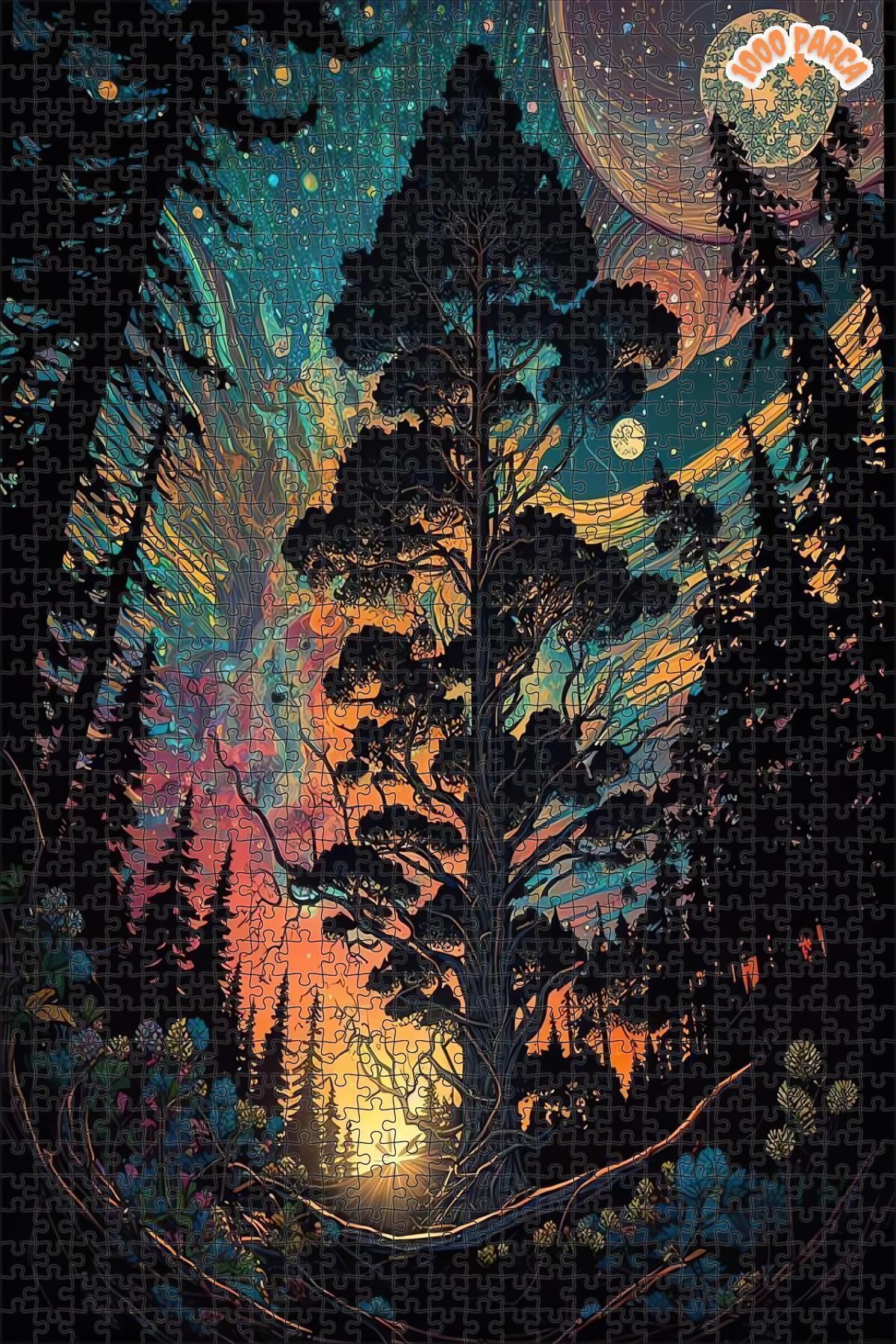 Elioure TR Ay Işığında Orman Sihiri Dekoratif Çift Katlı Çerçeveli Asılabilir Ahşap Puzzle 1000 PARÇA 70X50