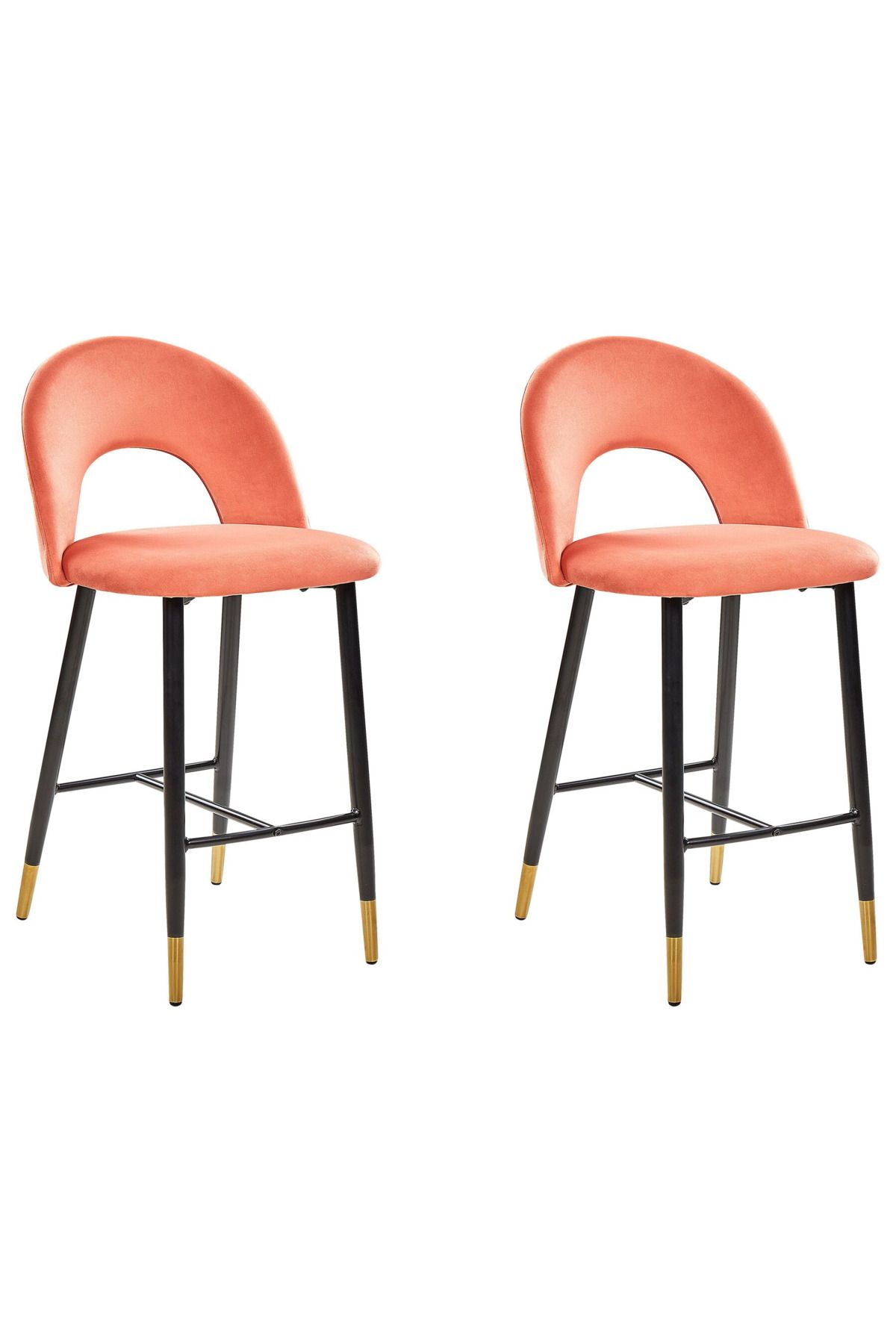 BELIANI FALTON 2’li Mercan Kadife Retro Bar Sandalyesi, Altın Detaylı, 62 cm Oturum