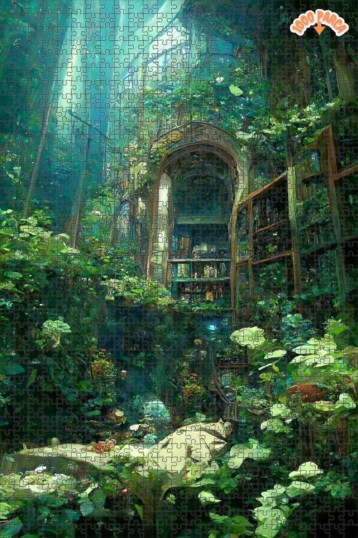 Elioure ARZU GÜL Gizli Bahçe Kütüphanesi Dekoratif Çift Katlı Çerçeveli Asılabilir Ahşap Puzzle 1000 PARÇA