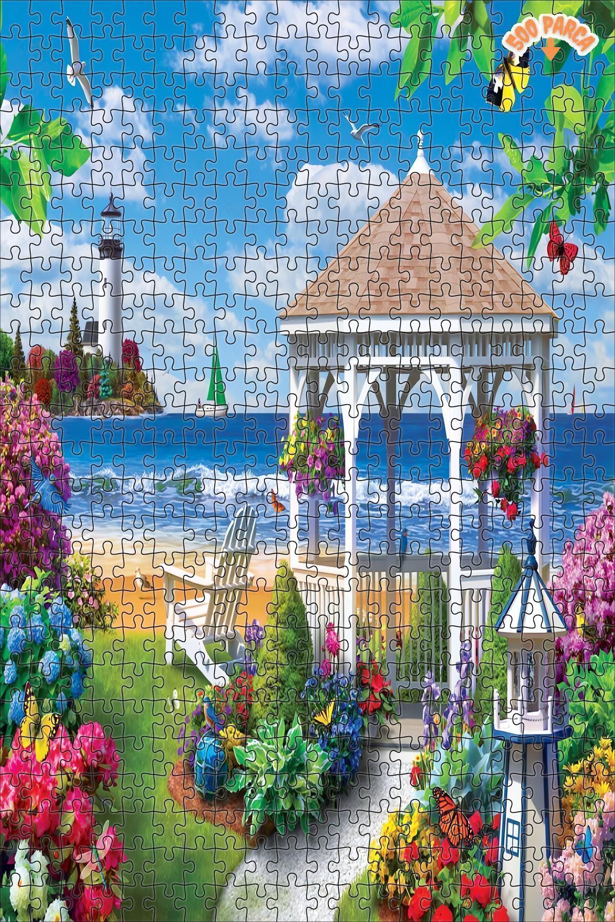 Elioure ARZU GÜL Sahilde'ki Beyaz Kulübe Dekoratif Çift Katlı Çerçeveli Asılabilir Ahşap Puzzle 500 PARÇA 3