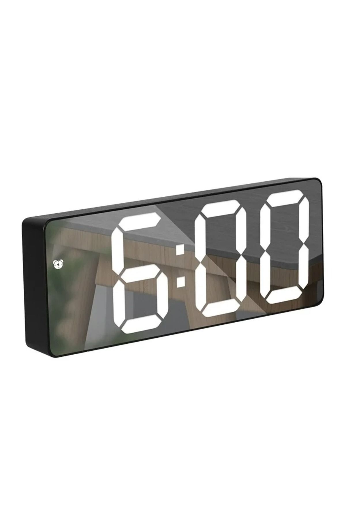 DEKORANLA Led Dijital Masa Saati, Termometre, Alarm, Aynalı, Takvim, Gece Modu, Ses Kontrolü, Siyah
