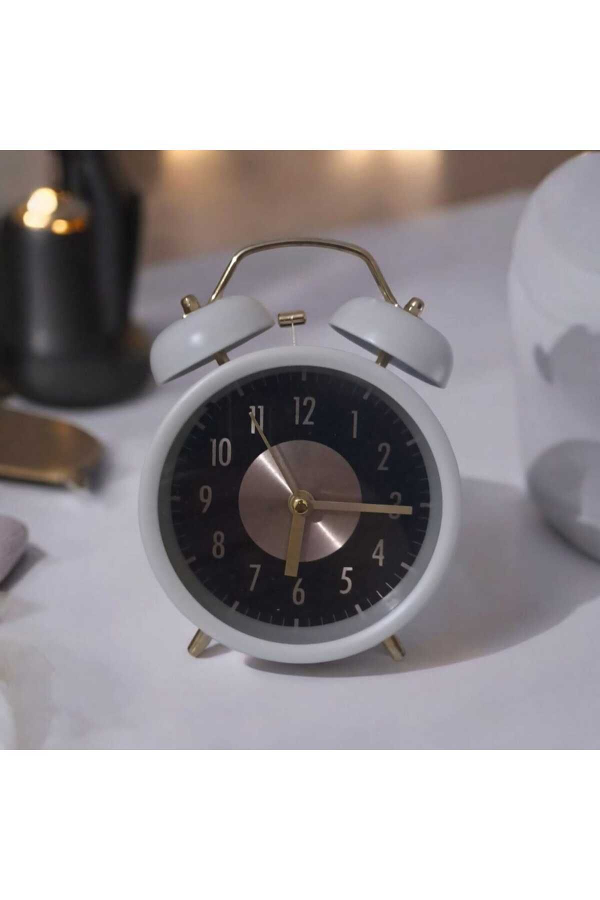 DEKORANLA Büyük Kadranlı Retro Çift Çanlı Analog Masa Saati, Yüksek Sesli, Şık Tasarım