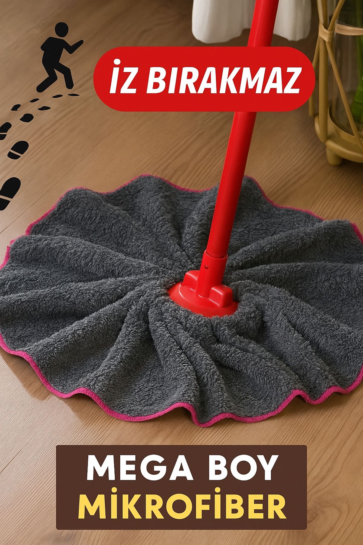 VANER Mikrofiber Ultra Kalın Dokulu Mop Başlığı İz Bırakmayan Yedek Paspas Ucu Antrasit Peluş Mop Başlığı