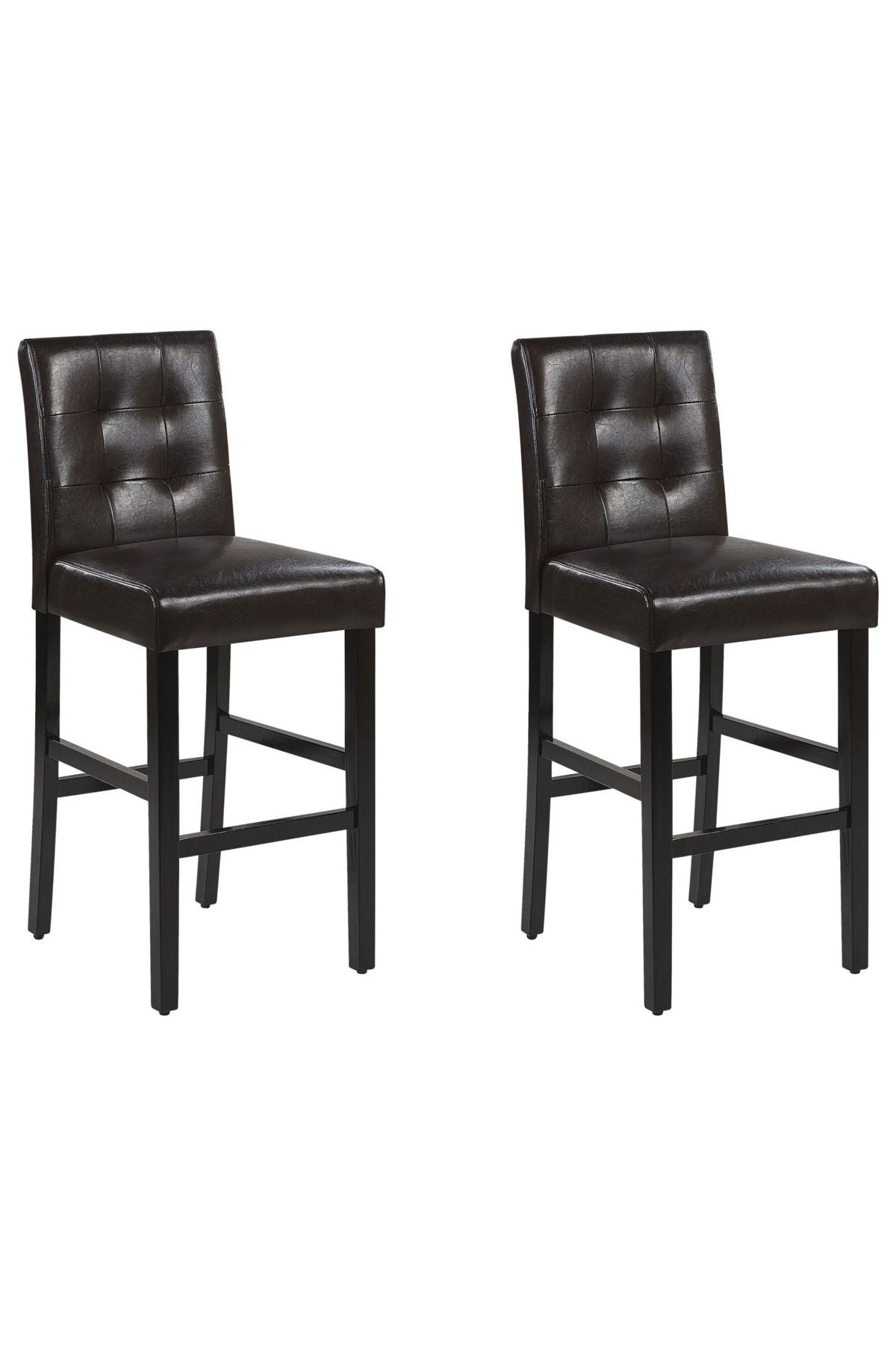 BELIANI MADISON 2’li Kahverengi Deri Bar Sandalyesi, Tufted Sırtlı, Ahşap Ayaklı, 73 cm Oturum