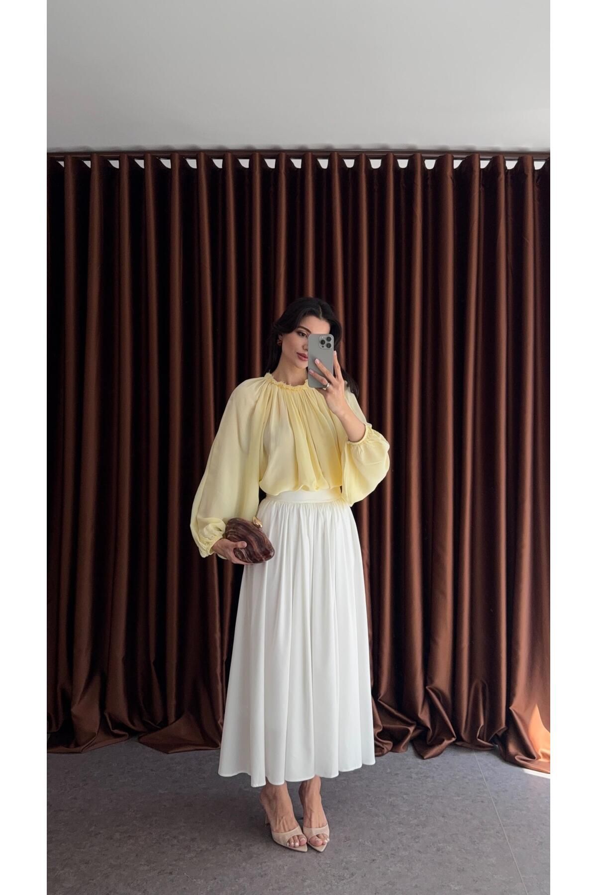 HAZELANNA Premium Maxi Beyaz Etek