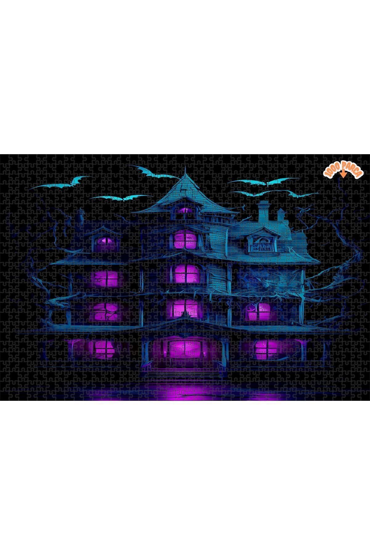 Elioure TR Geceyarısı Mor Konak Dekoratif Çift Katlı Çerçeveli Asılabilir Ahşap Puzzle 1000 PARÇA 70X50 ARZ