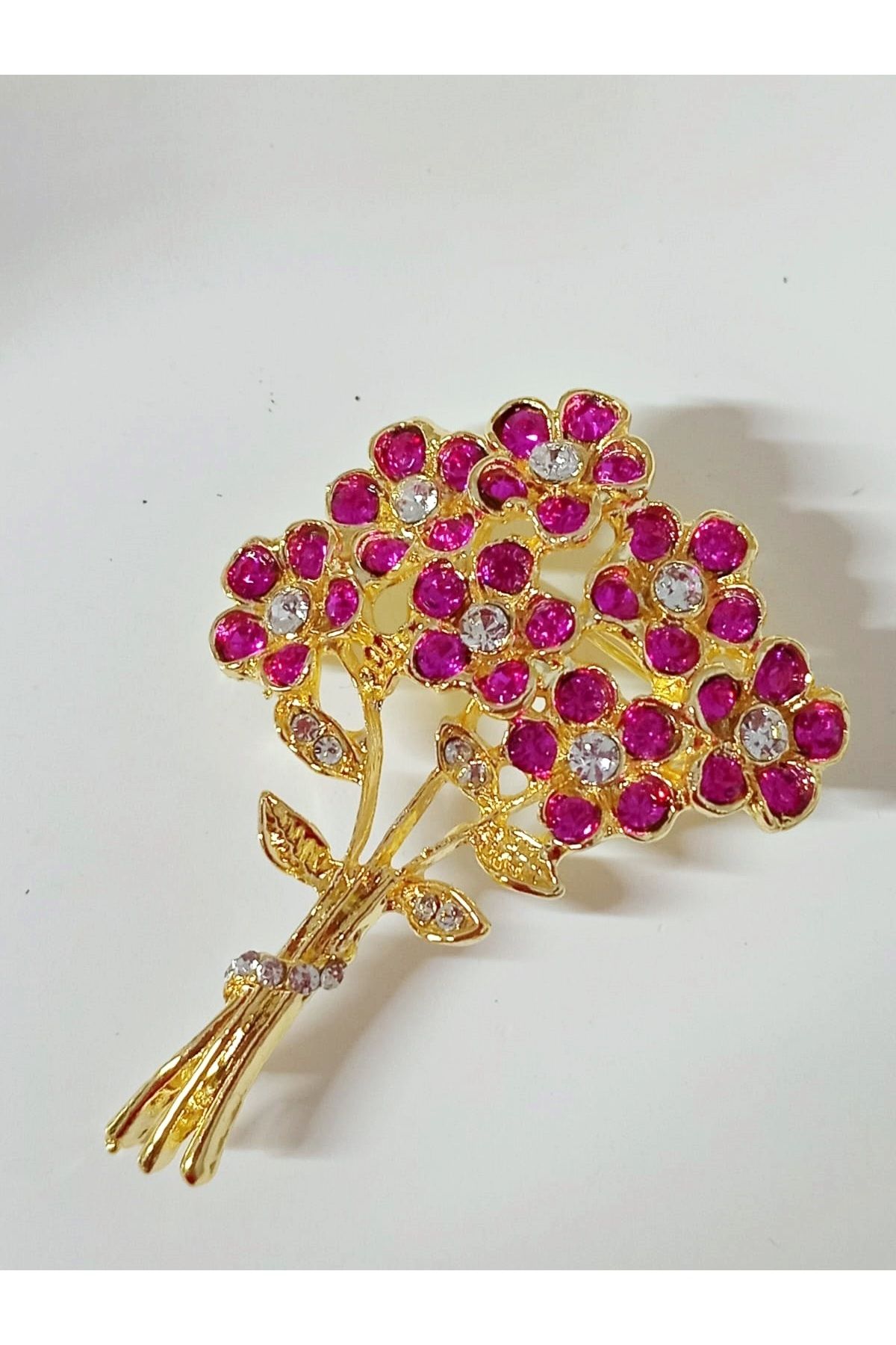 mos&more Pembe Taşlı Çiçek Buketi Şık Broş