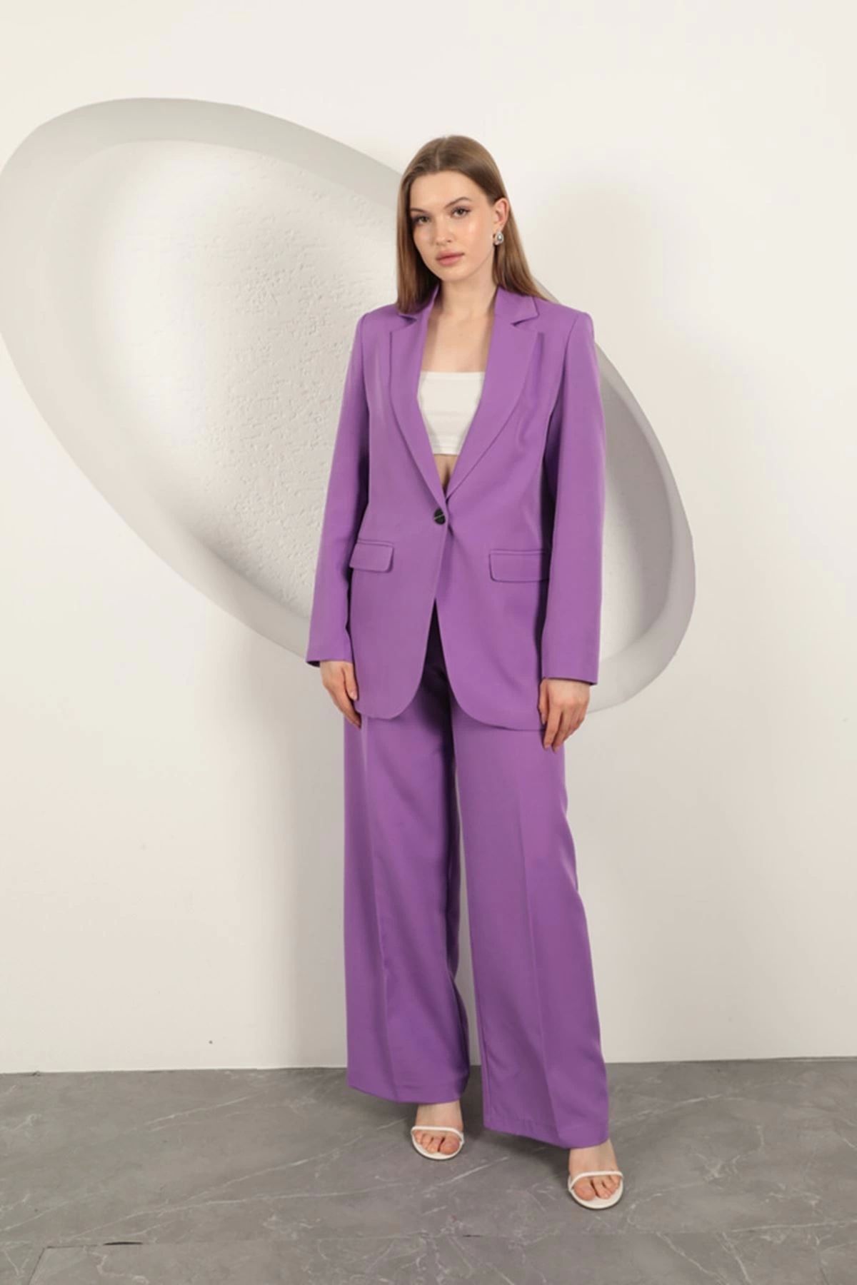 KEREM YAPI MARKET Atlas Kumaş Kadın Oversize Ceket-Lila