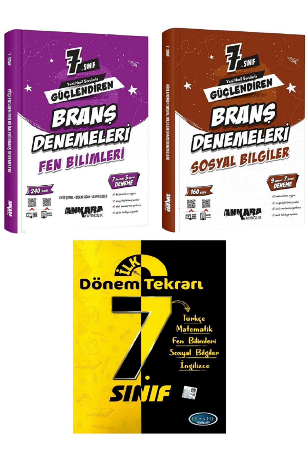 Evrensel İletişim Yayınları 7.Sınıf Ankara Güçlendiren Fen + Sosyal Branş Denemeleri + Dönem Tekrarı Tüm Dersler / 3 KİTAP
