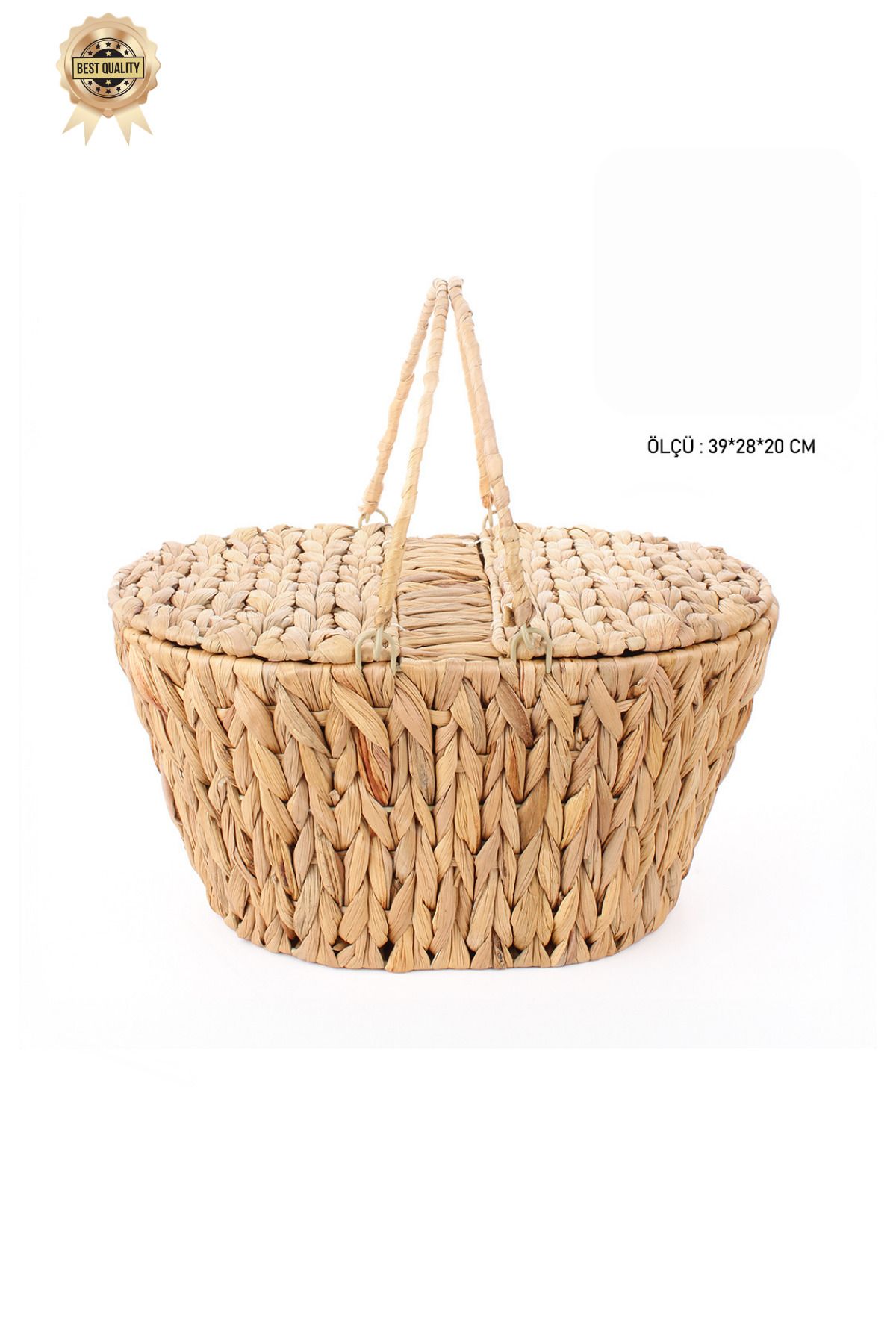 NEWNOW Doğal Su sümbülü Kapaklı Dekoratif Sepet – 39x28x20 cm