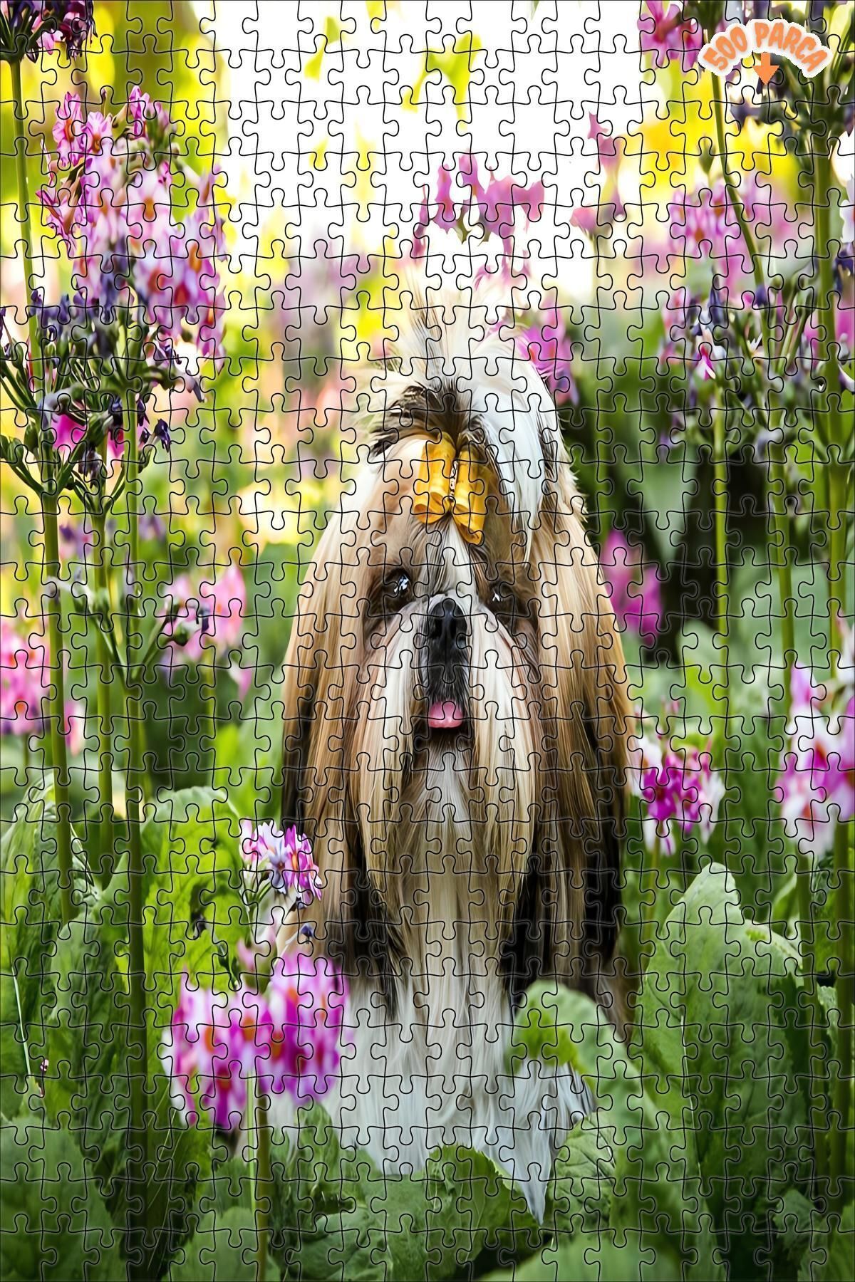 Elioure ARZU GÜL İlkbaharda Köpek Dekoratif Çift Katlı Çerçeveli Asılabilir Ahşap Puzzle 500 PARÇA 30X50 TR