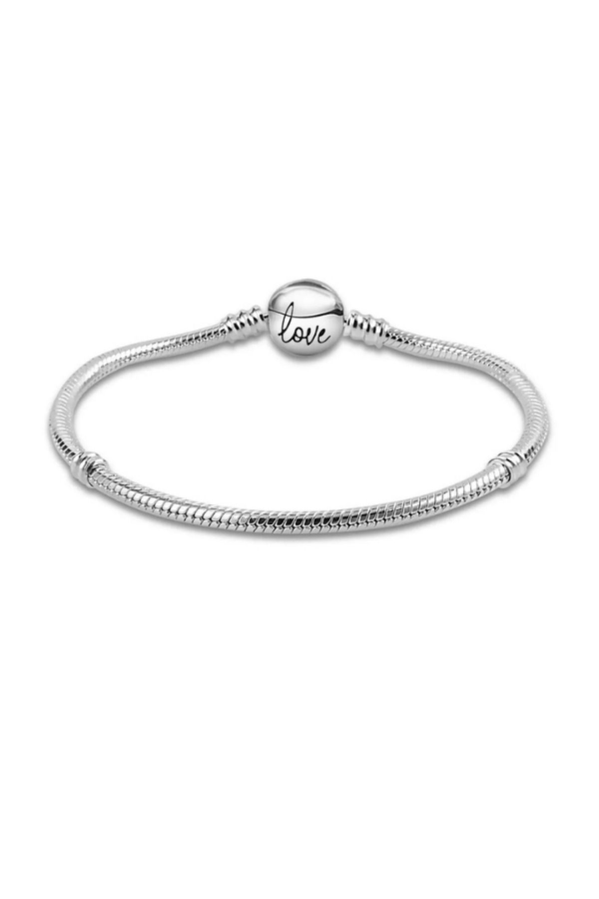 maisonleor Yuvarlak Love Sallantılı Gümüş Bileklik Charm Taşıyıcı