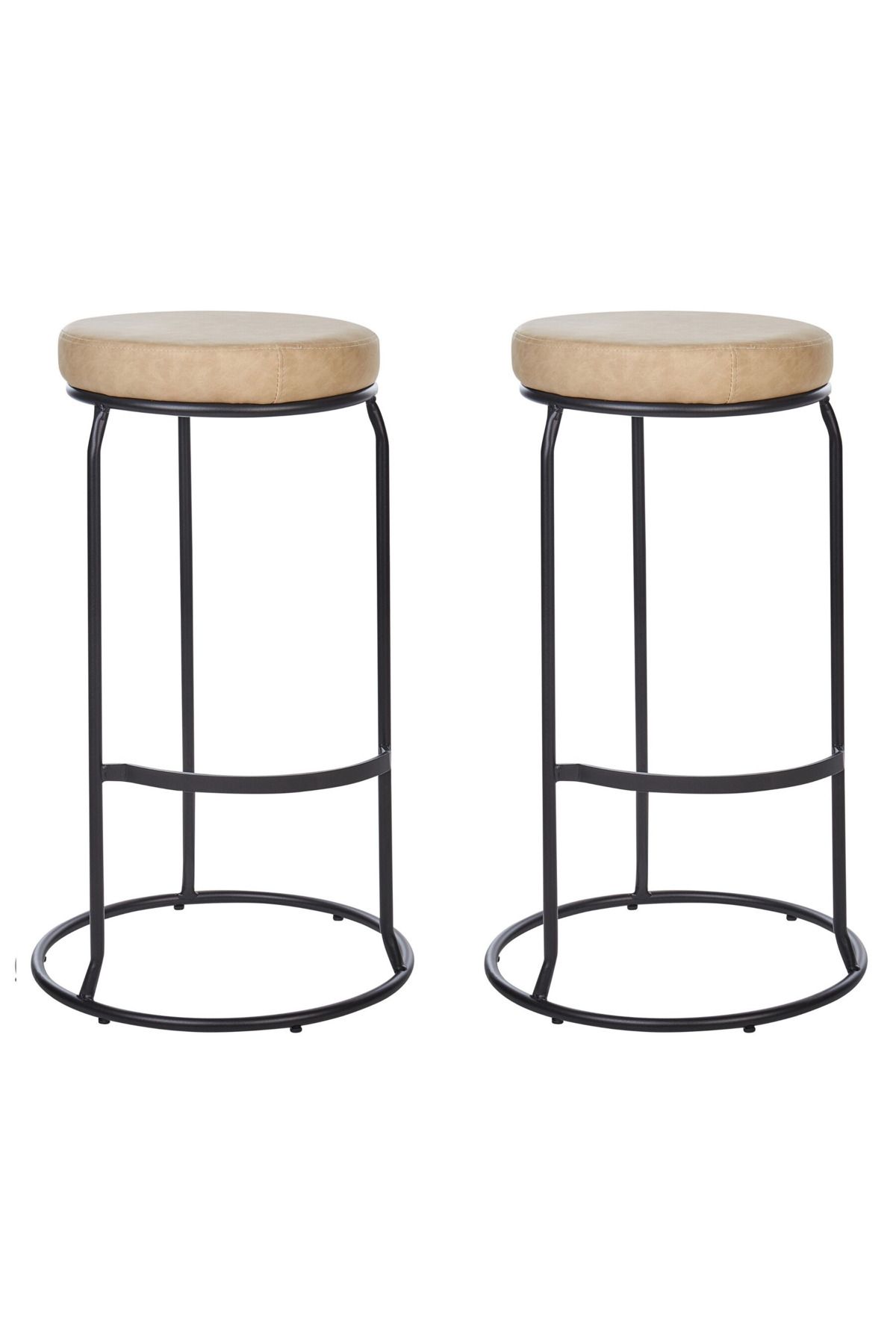 BELIANI MILROY 2’li Bej Suni Deri Bar Taburesi, 74 cm Yükseklik, Modern Siyah Metal Ayaklı