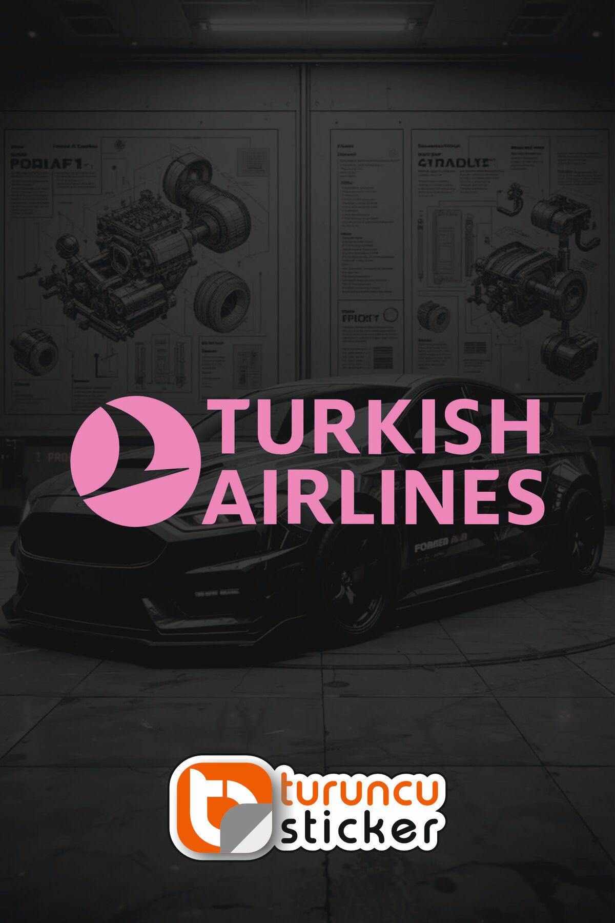 Turuncu THY Turkis Airlines Sticker Etiket 20x5.5 cm – Araç – Motor – Laptop – Kask Etiket Sticker