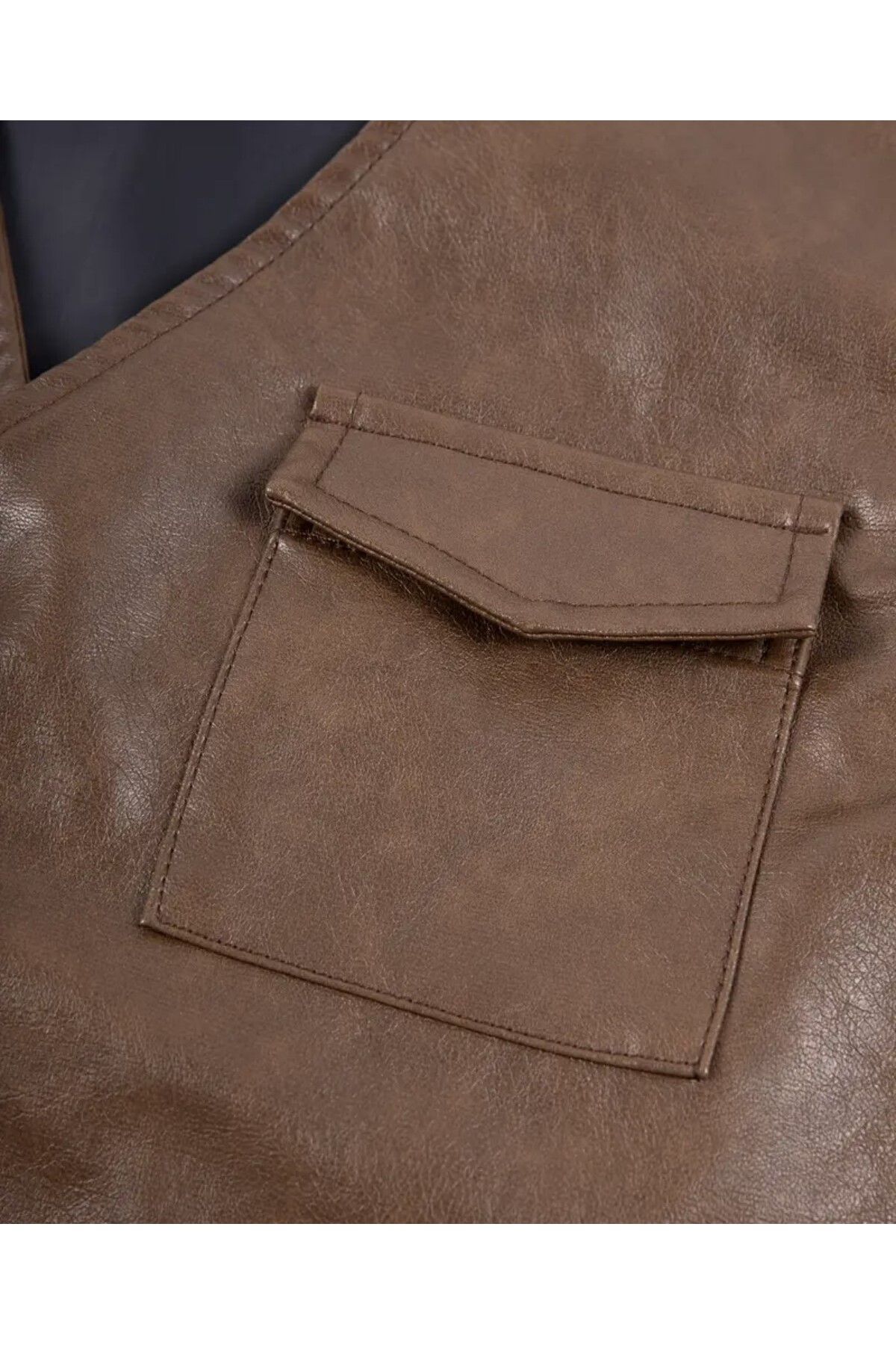 NYC GİYİM TEKSTİL-Zik Genuine Leather Vest with Snap Closure 6