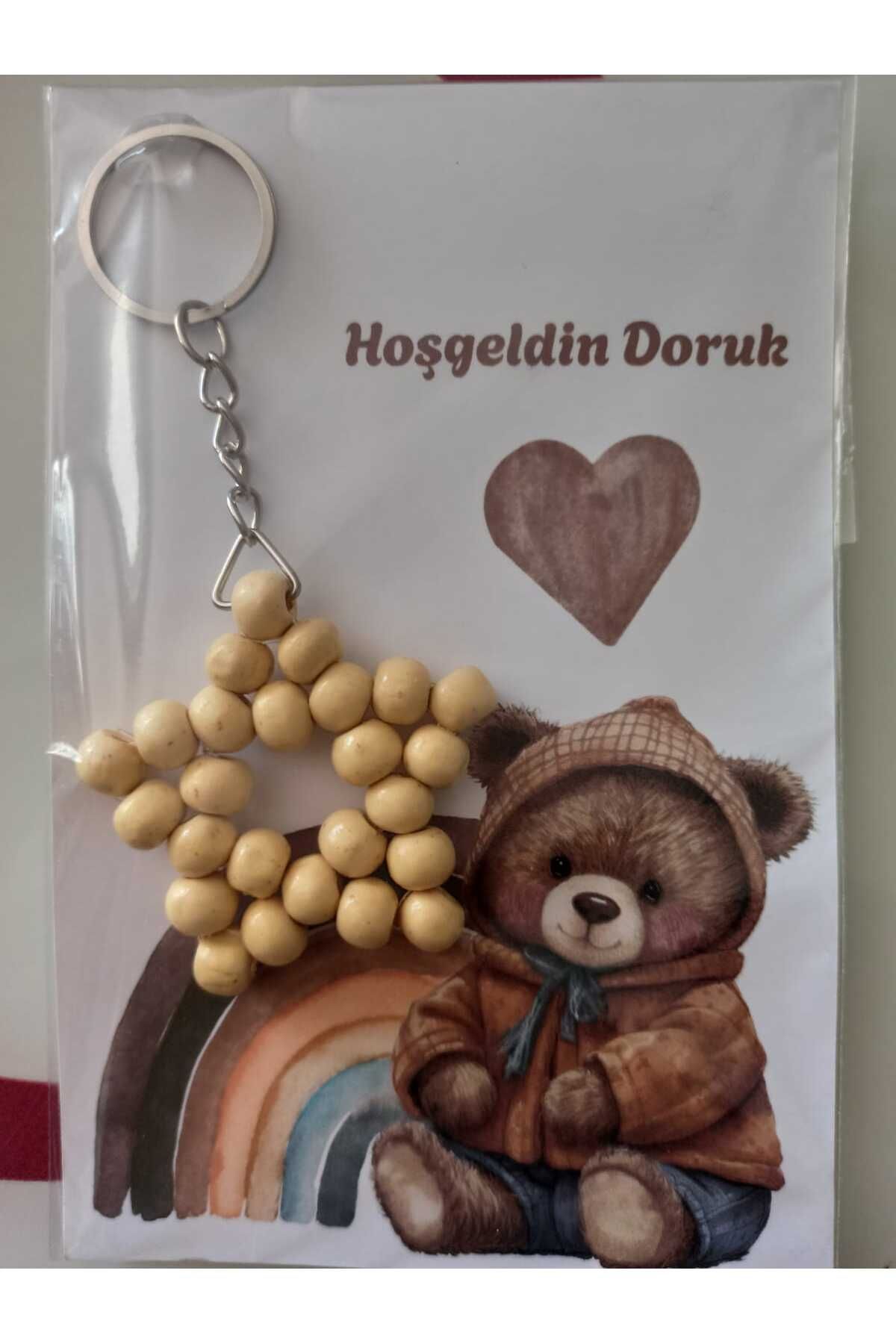 HEDİYE MAĞAZASI 20 Adet Ahşap Boncuk Yıldız Anahtarlık Düğün, Nişan, Sünnet, Bebek mevlidi, Hediyelik (8mm)