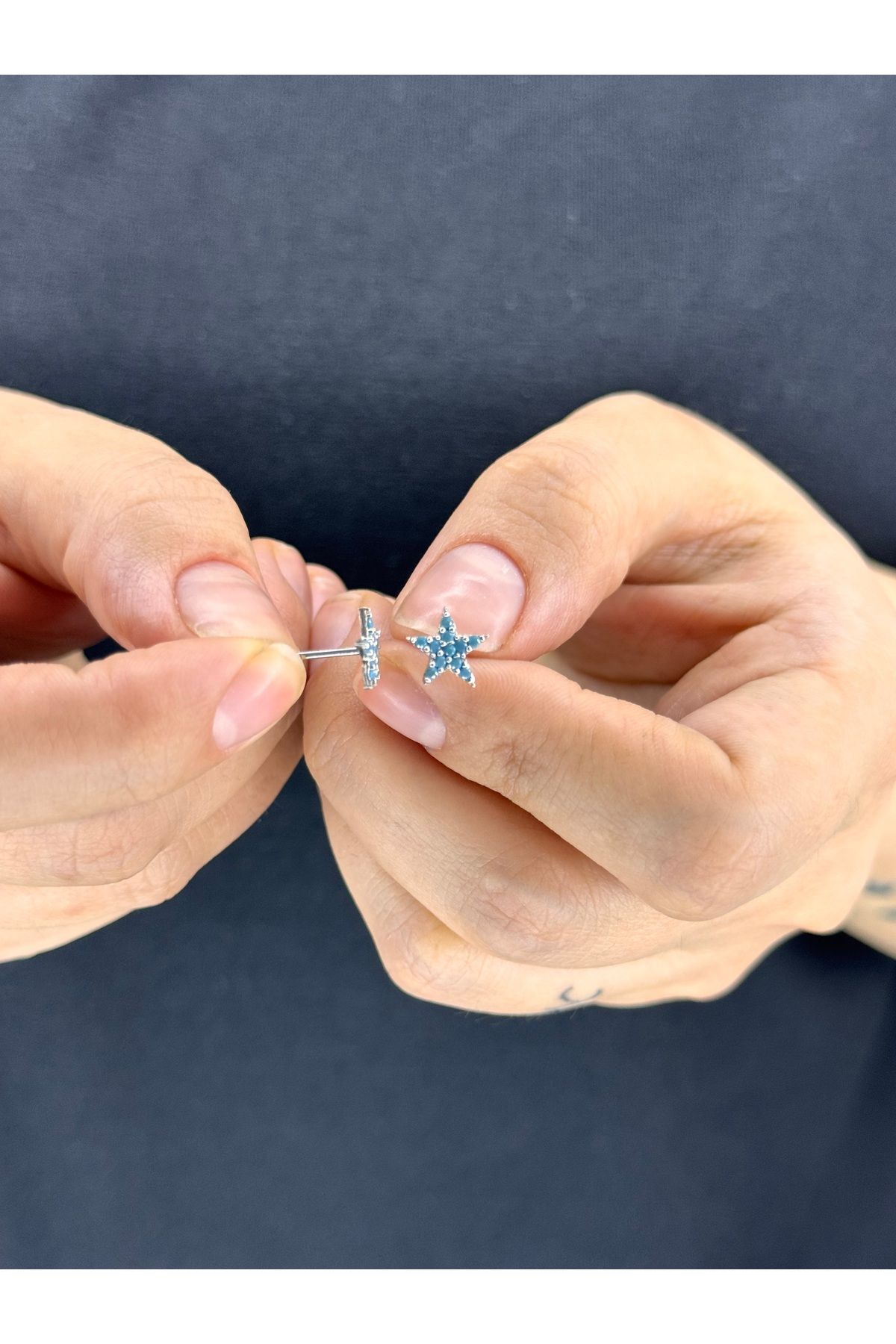 Azra Silver&Aksesuar 925 Ayar Firuze Taşlı Model Gümüş Küpe