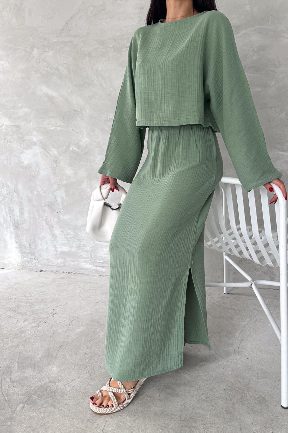İstangül Butik Soft Moss Yazlık Serin Müslin Takım Rahat Kesim ve Tril Doku