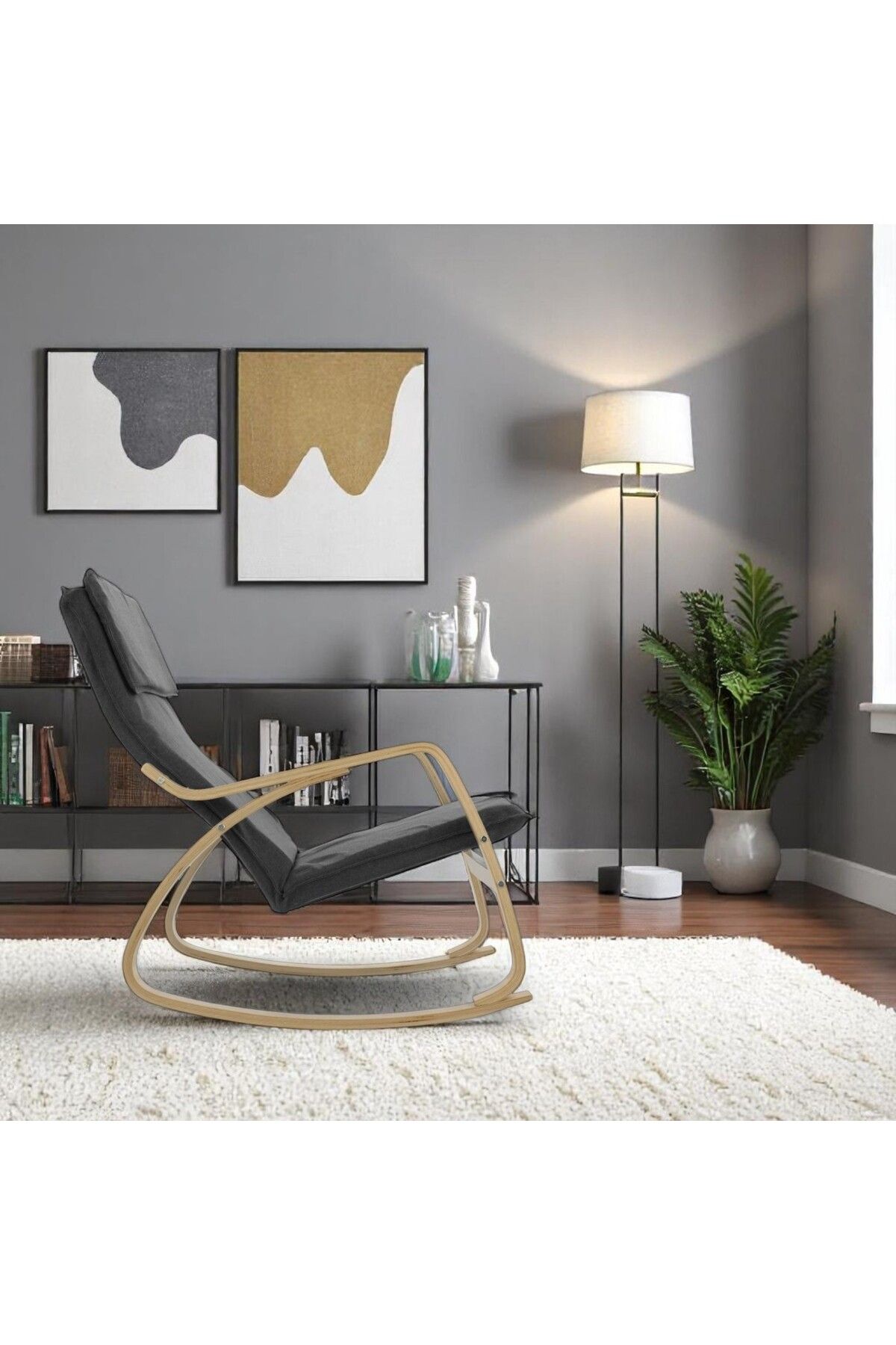Kiwari-Ergo rocking chair, footrest, metal frame, 94x63x87 cm, polyester, removable cover, Dark Grey 10