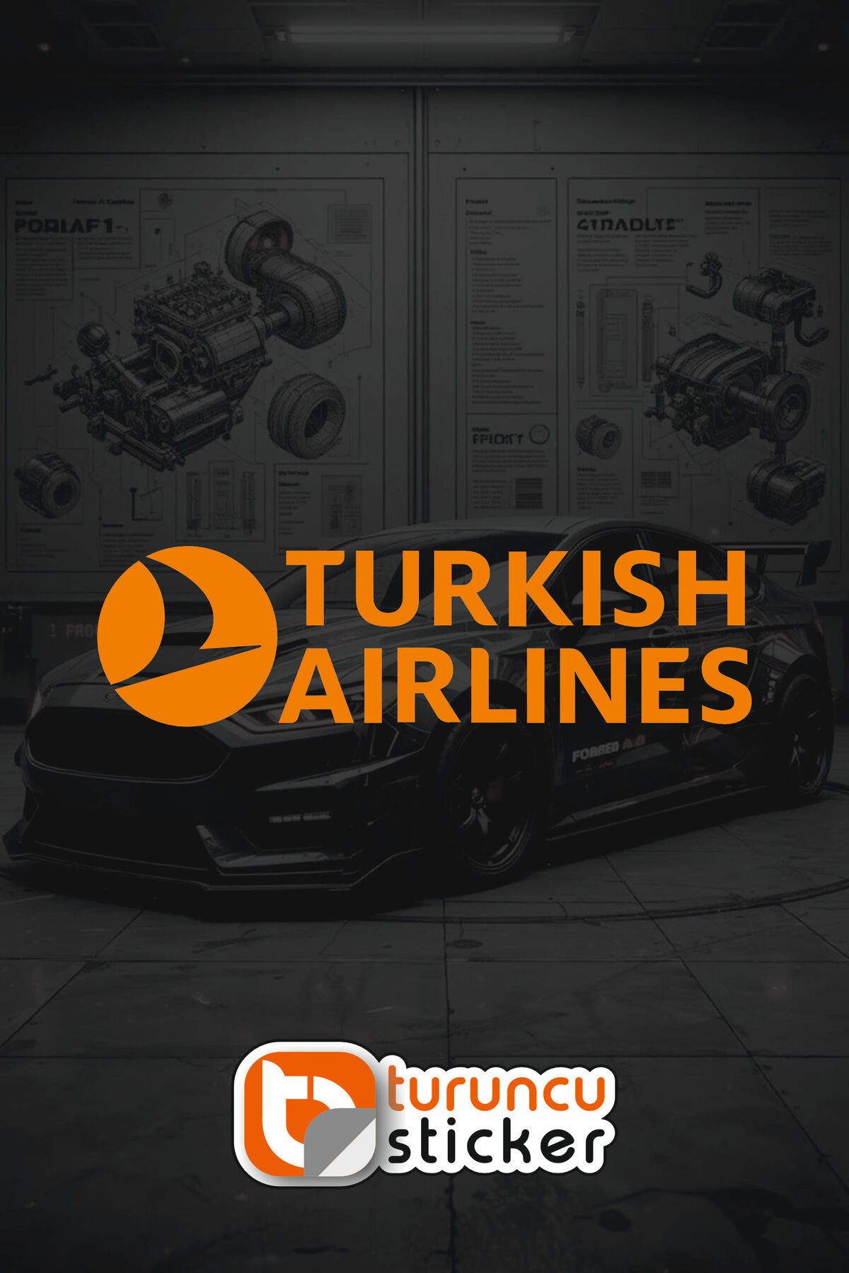 Turuncu THY Turkis Airlines Sticker Etiket 20x5.5 cm – Araç – Motor – Laptop – Kask Etiket Sticker
